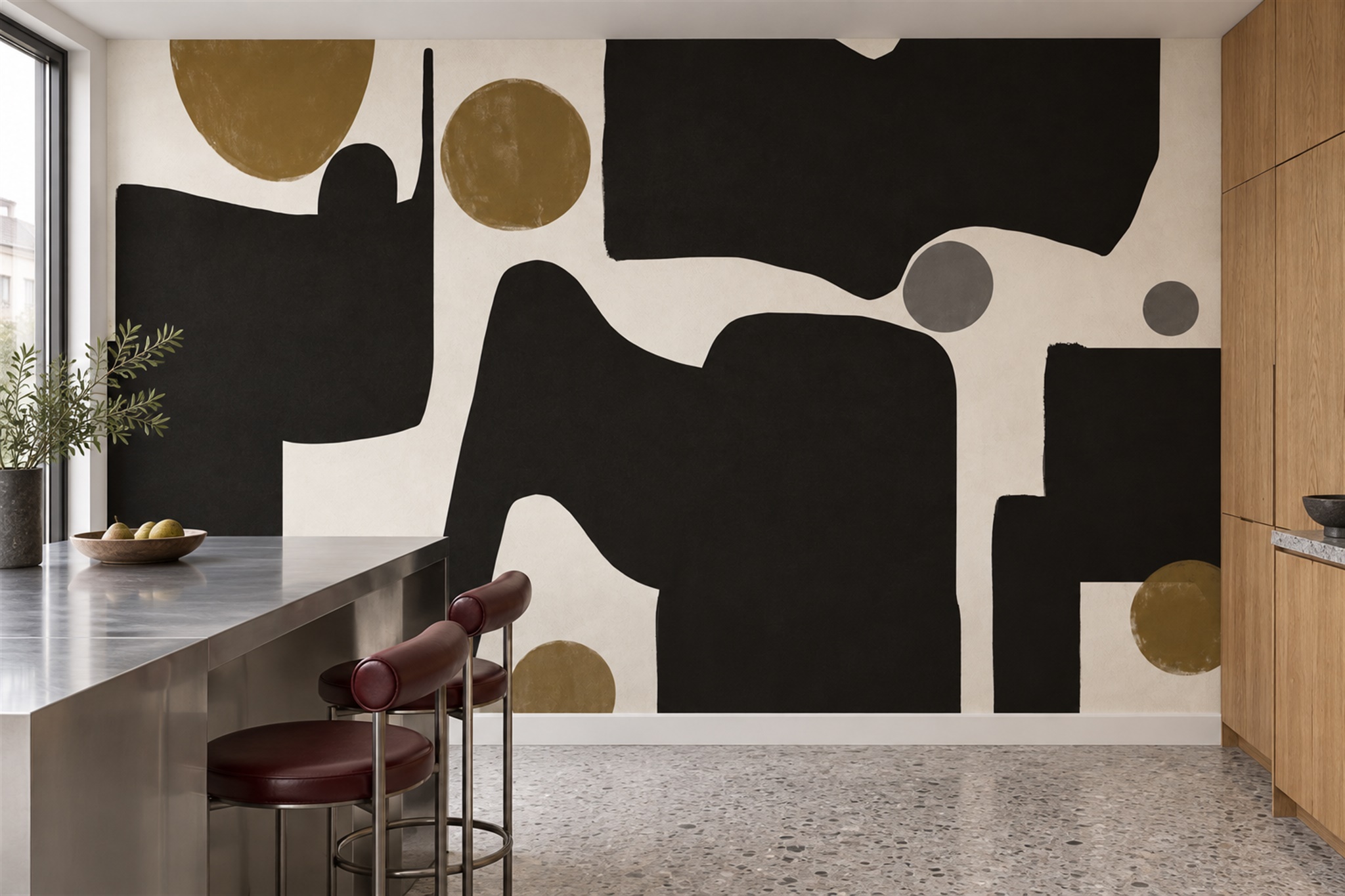 Black Shaped Abstract Decorative Wallpaper Mural Accent-wall-wallpaper-murals, Peel-and-stick Finish