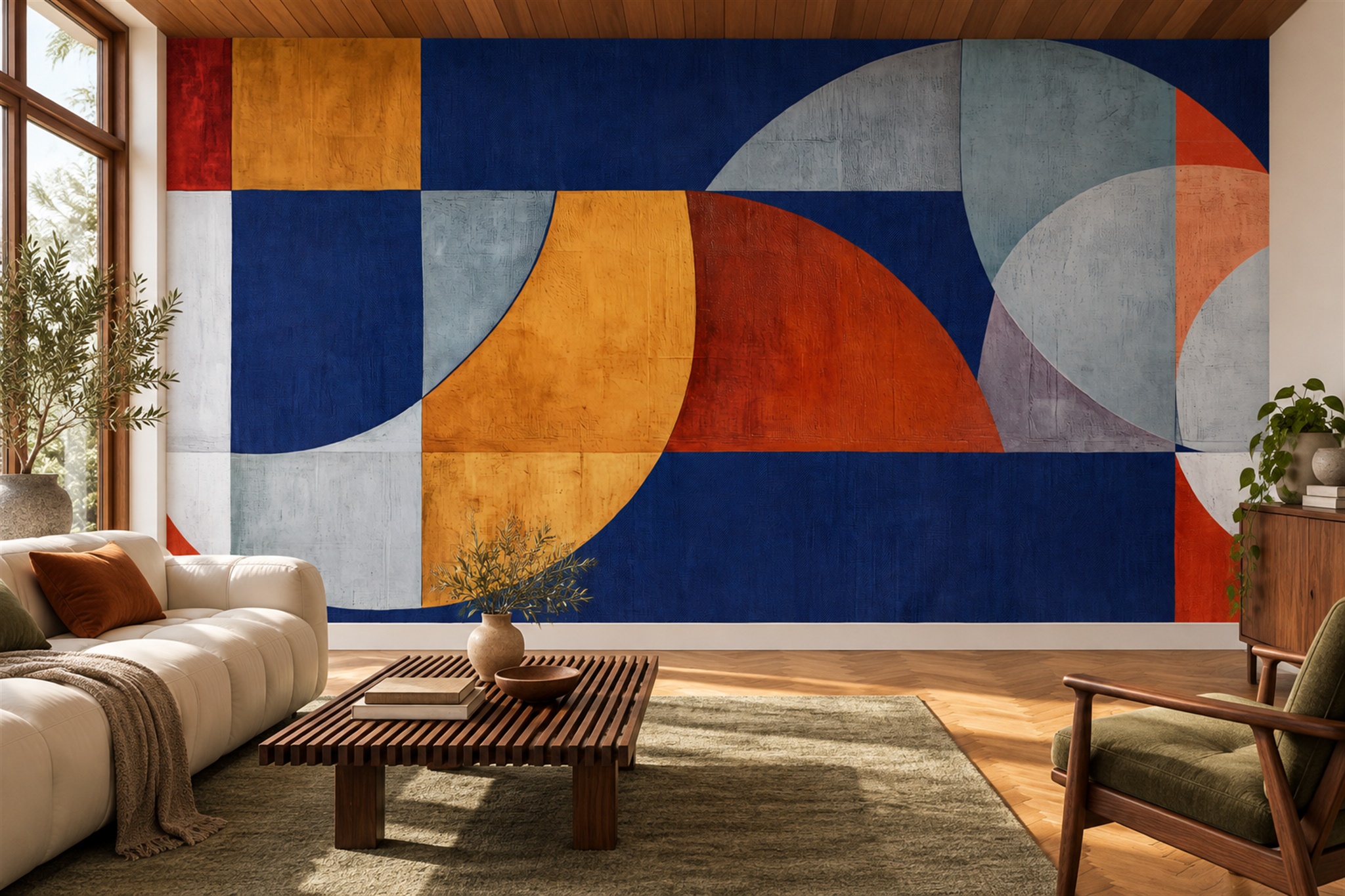 Blue Geometric Abstract Decorative Wallpaper Mural, Peel-and-stick Finish