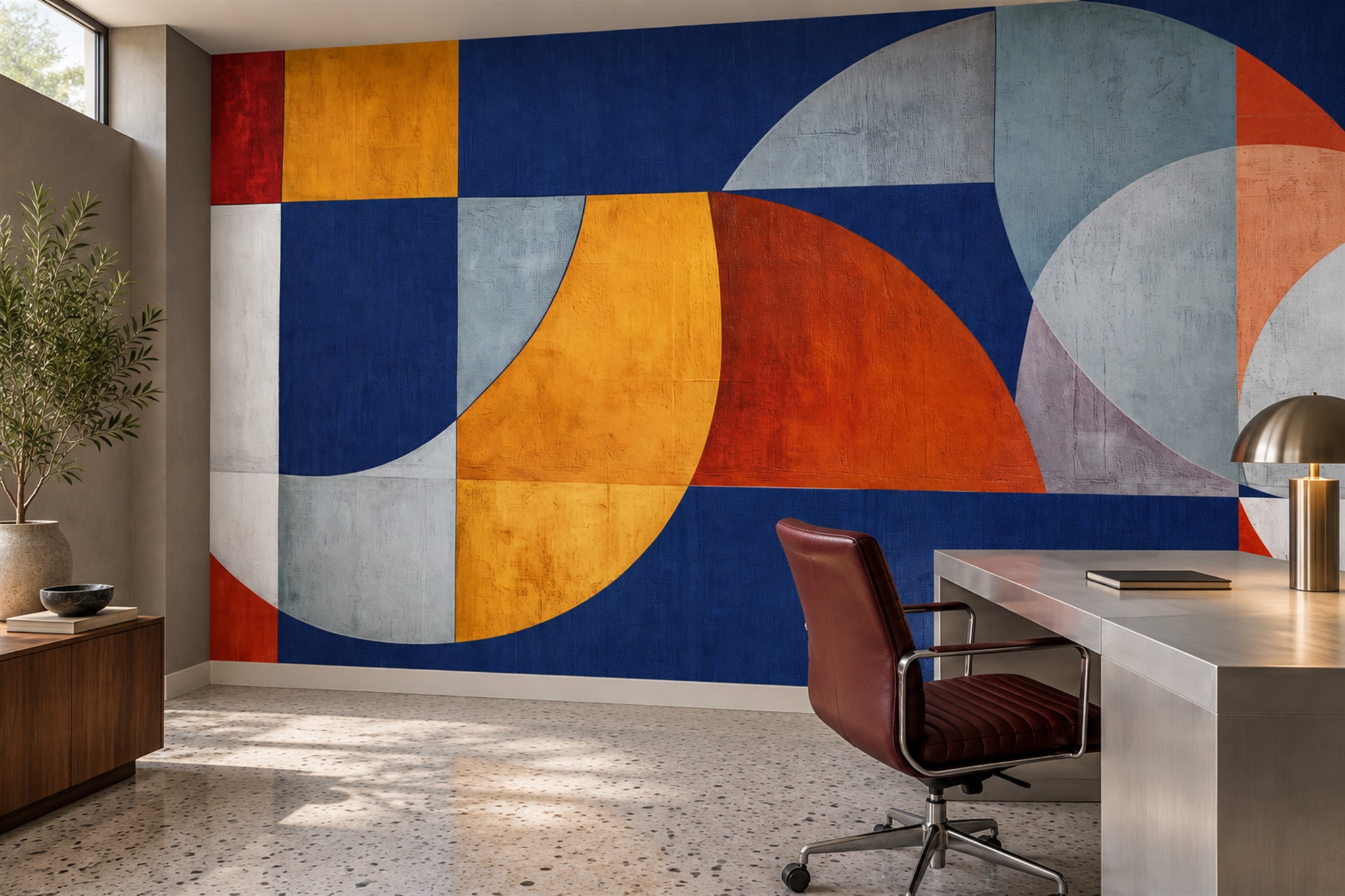 Blue Geometric Abstract Decorative Wallpaper Mural Home-office-wallpaper-murals, Peel-and-stick Finish
