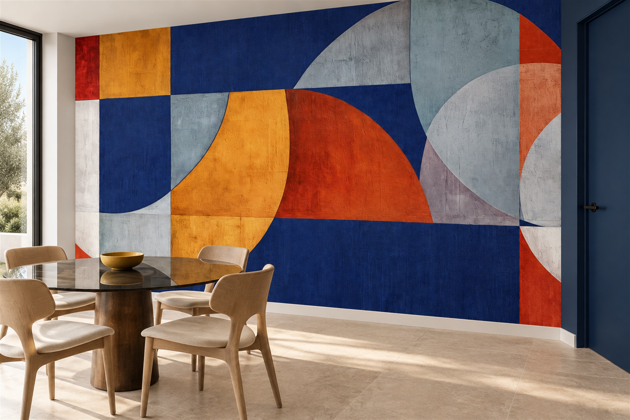Blue Geometric Abstract Decorative Wallpaper Mural Home-office-wallpaper-murals, Peel-and-stick Finish