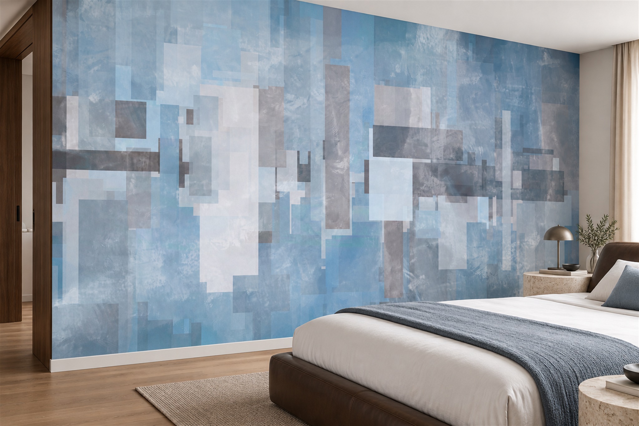 Blue Blocks Abstract Wallpaper Mural Bedroom-wallpaper-murals, Peel-and-stick Finish