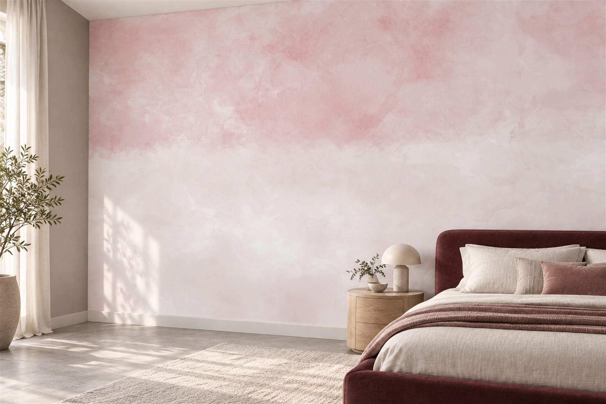 Pink Washed Artful Decorative Wallpaper Mural Bedroom-wallpaper-murals, Peel-and-stick Finish