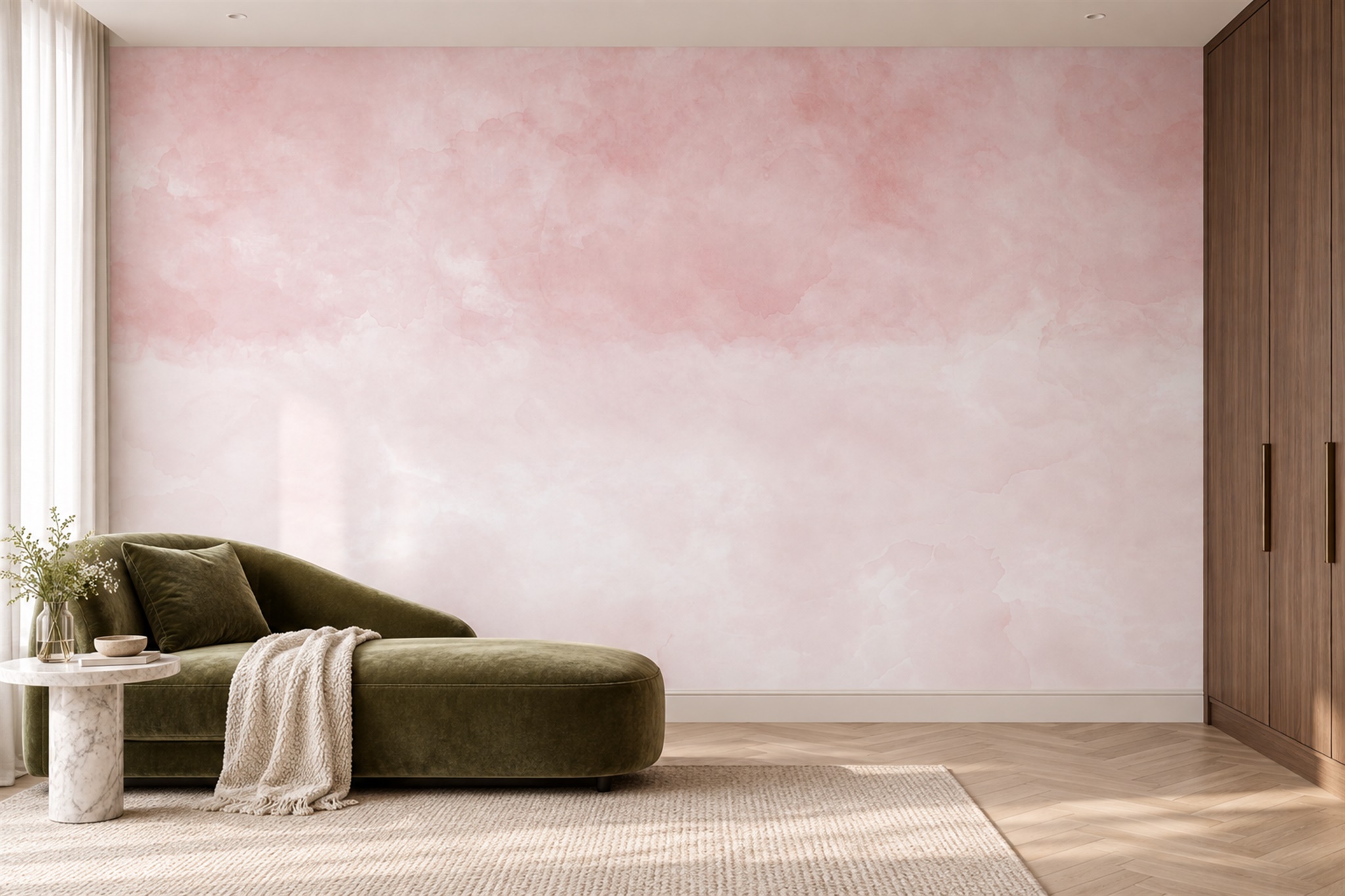 Pink Washed Artful Decorative Wallpaper Mural Nursery-wallpaper-murals, Peel-and-stick Finish