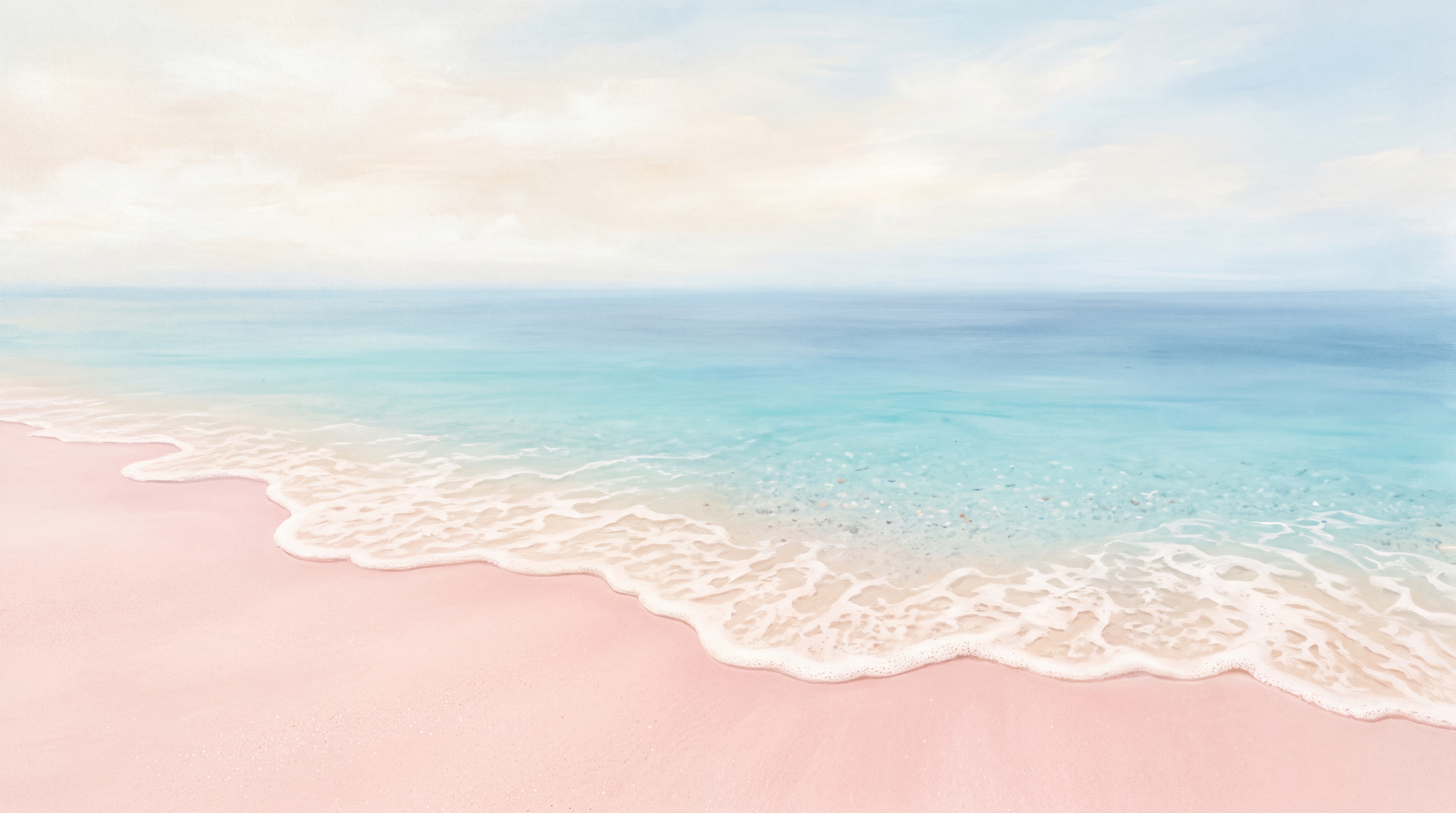 Pink Beach Scenic Watercolour Wallpaper Mural, Peel-and-stick Finish