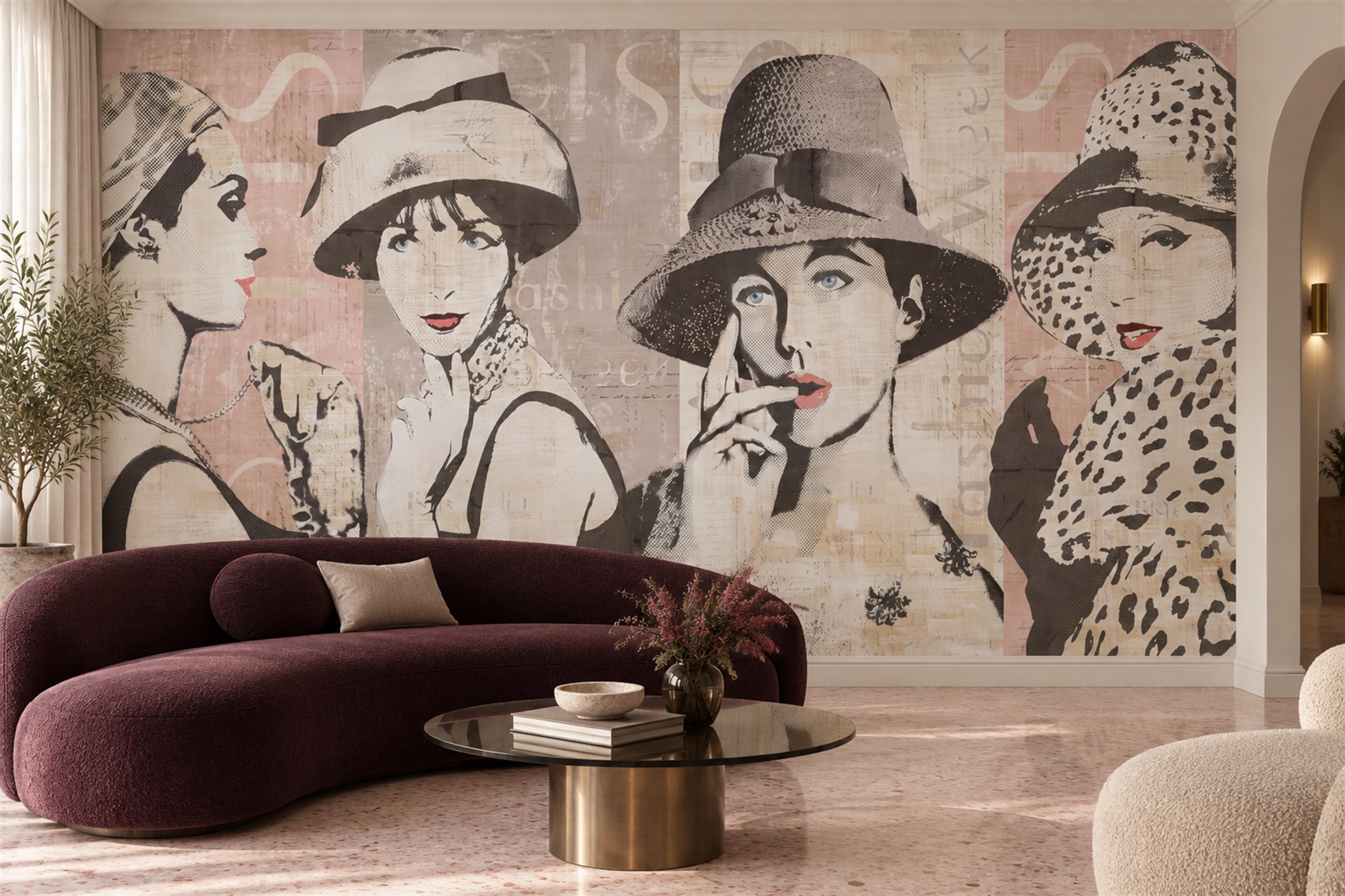 Vintage Fashion Portrait Collage Wallpaper Mural — Wallpaper Mural Design, Peel-and-stick Finish