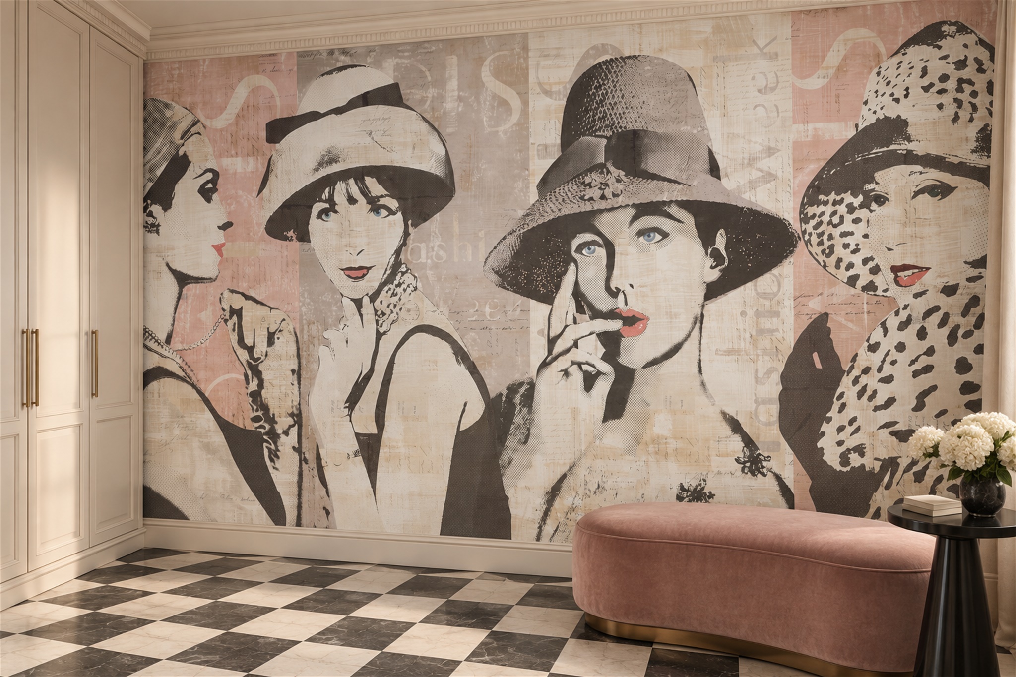 Beige Pattern Decorative Wallpaper Mural Layered Forms Wallpaper Mural Accent-wall-wallpaper-murals, Peel-and-stick Finish