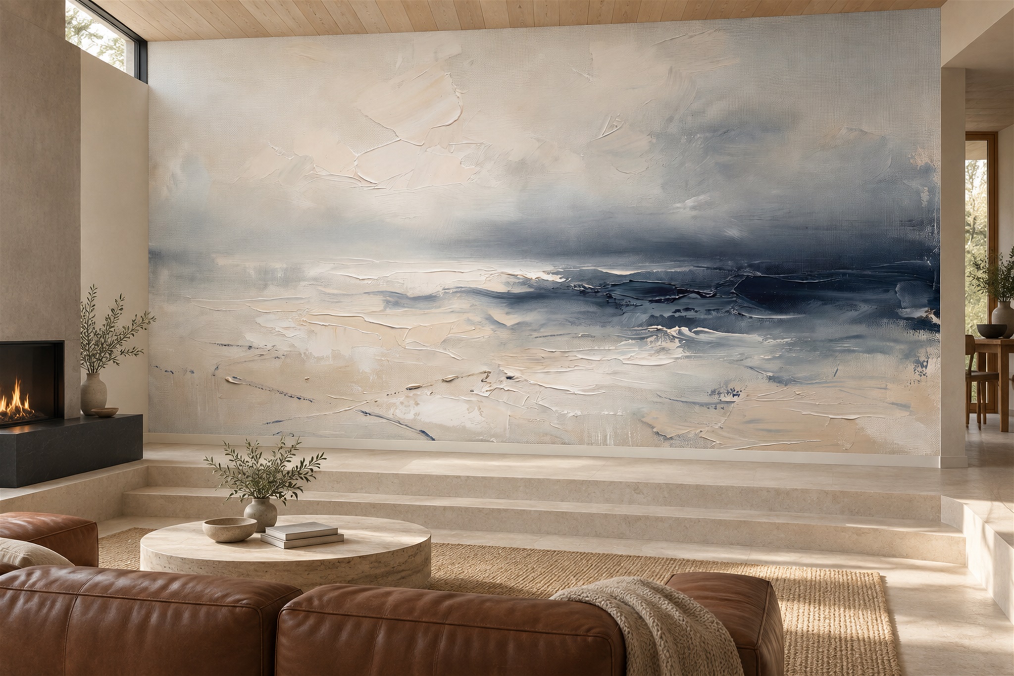Grey Pattern Decorative Wallpaper Mural Layered Organic Wallpaper Mural Accent-wall-wallpaper-murals, Peel-and-stick Finish