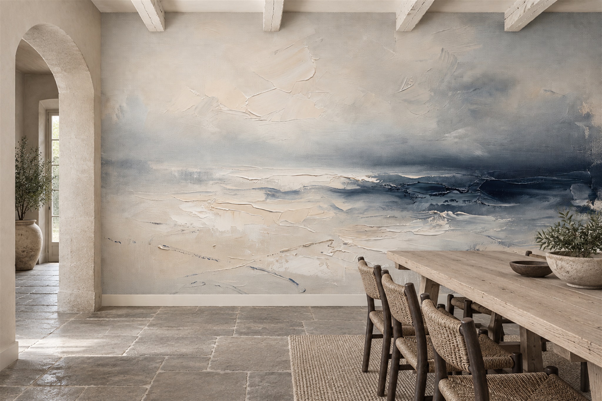 Grey Pattern Decorative Wallpaper Mural Layered Organic Wallpaper Mural Dining-room-wallpaper-murals, Peel-and-stick Finish