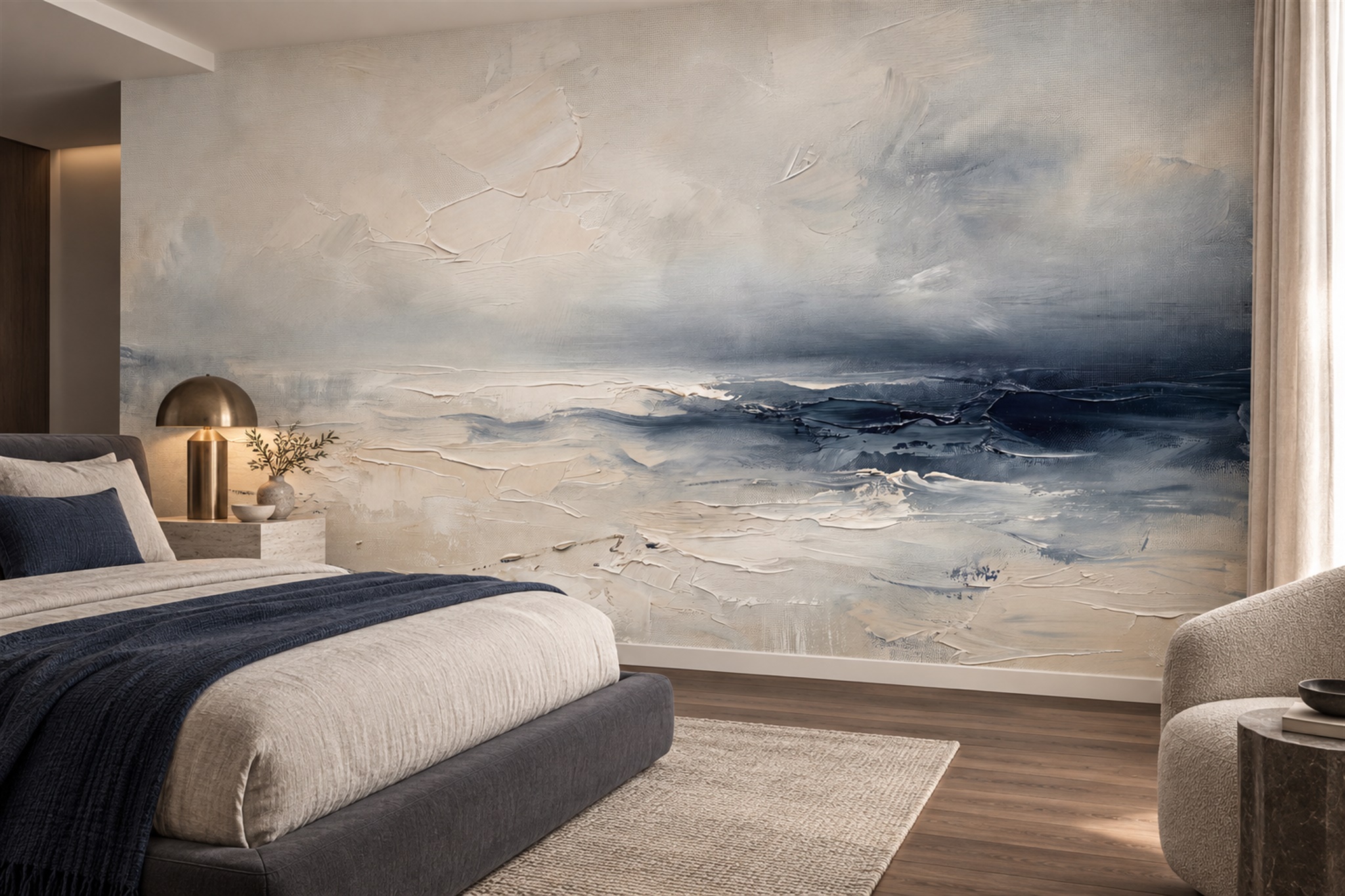 Grey Pattern Decorative Wallpaper Mural Layered Organic Wallpaper Mural Dining-room-wallpaper-murals, Peel-and-stick Finish