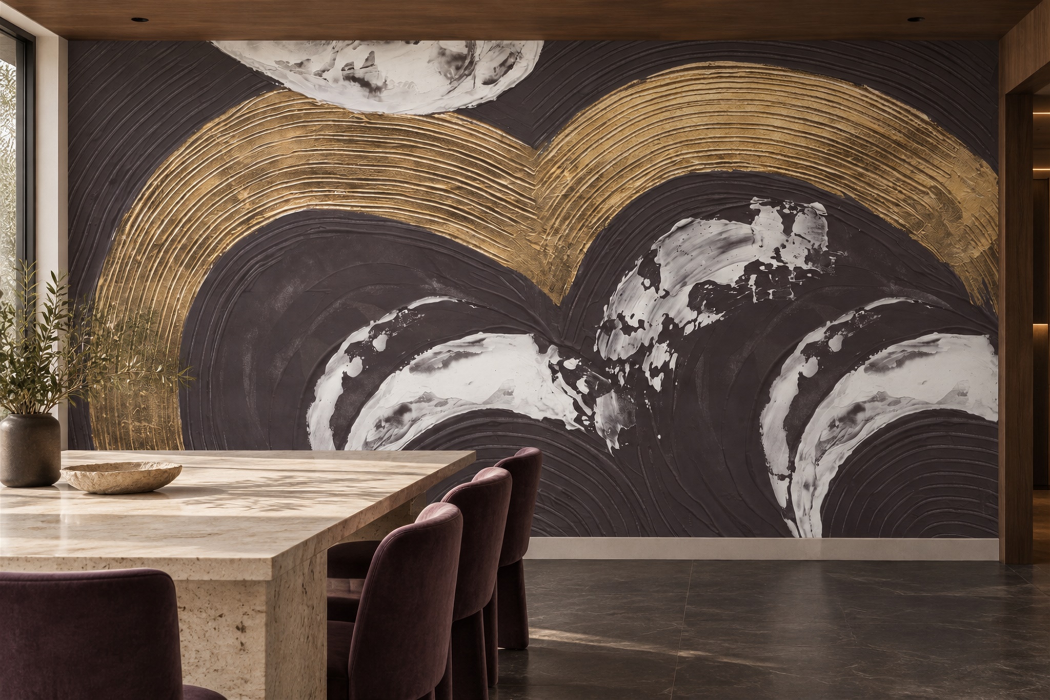 Gold Pattern Decorative Wallpaper Mural Layered Organic Wallpaper Mural Bedroom-wallpaper-murals, Peel-and-stick Finish