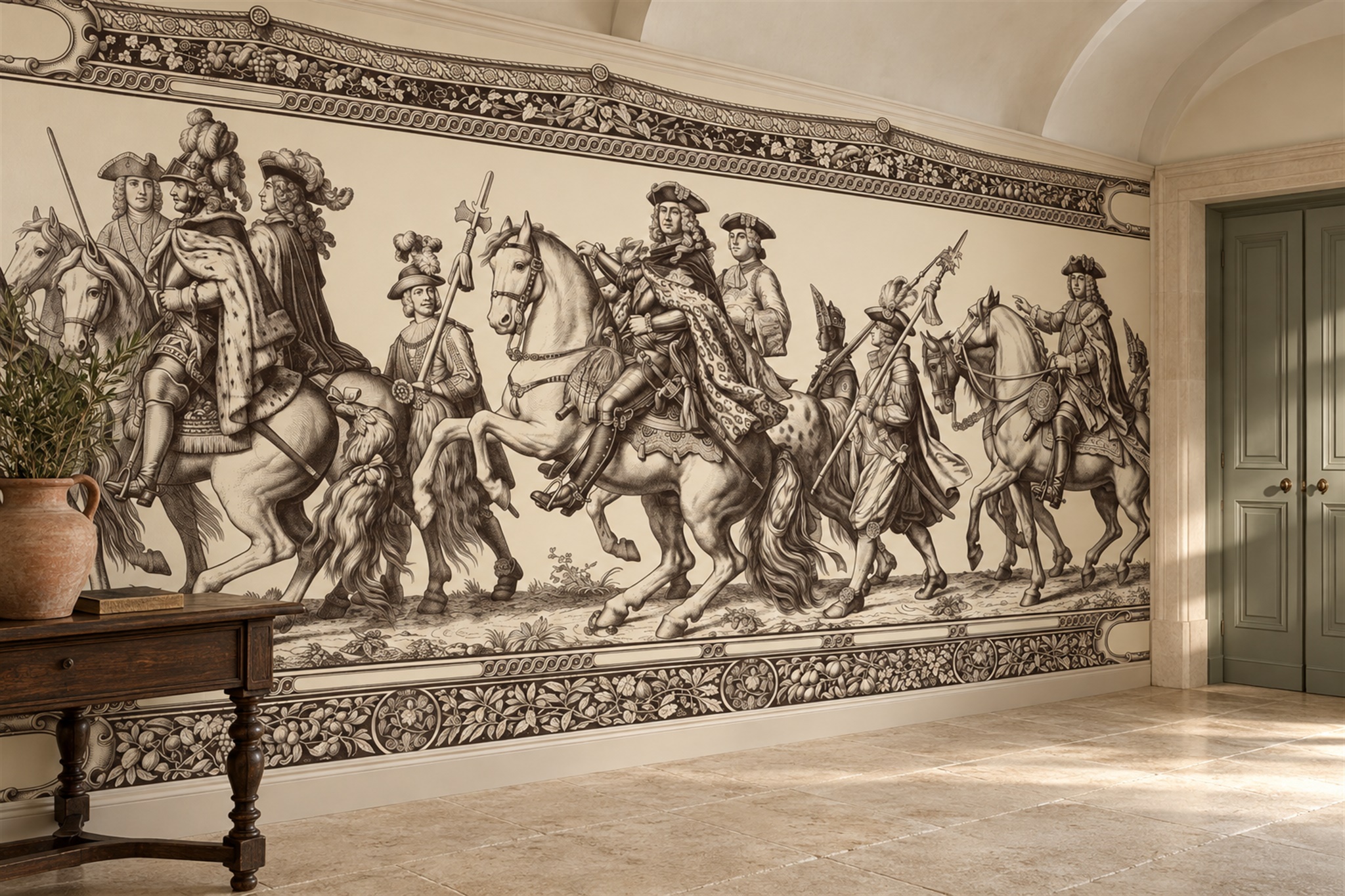 Beige Pattern Decorative Wallpaper Mural Layered Marks Wallpaper Mural Entryway-wallpaper-murals, Peel-and-stick Finish