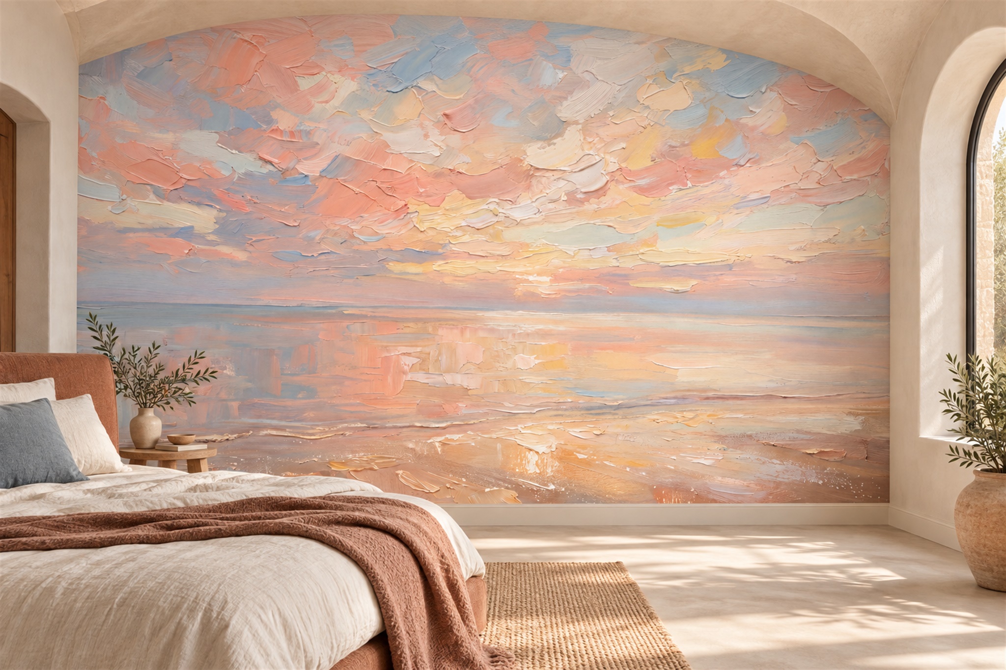 Peach Pattern Decorative Wallpaper Mural Layered Marks Wallpaper Mural Bedroom-wallpaper-murals, Peel-and-stick Finish