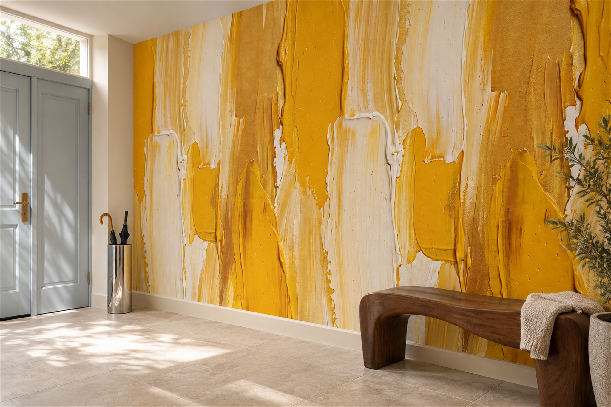 Yellow Pattern Decorative Abstract Wallpaper Mural Accent-wall-wallpaper-murals, Peel-and-stick Finish