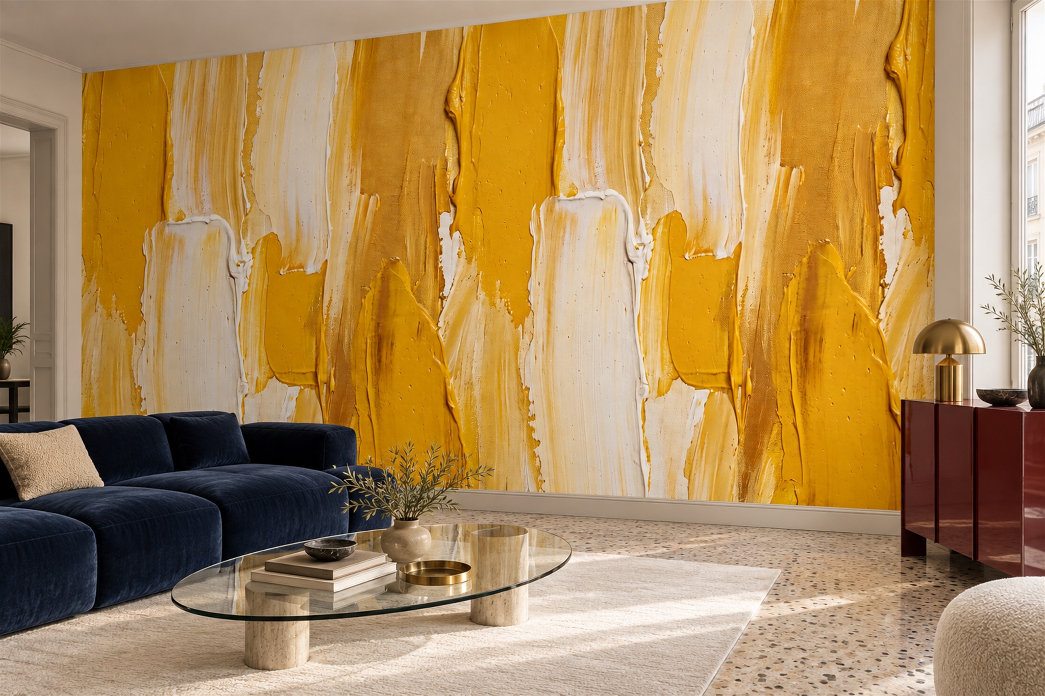 Yellow Pattern Decorative Abstract Wallpaper Mural Accent-wall-wallpaper-murals, Peel-and-stick Finish