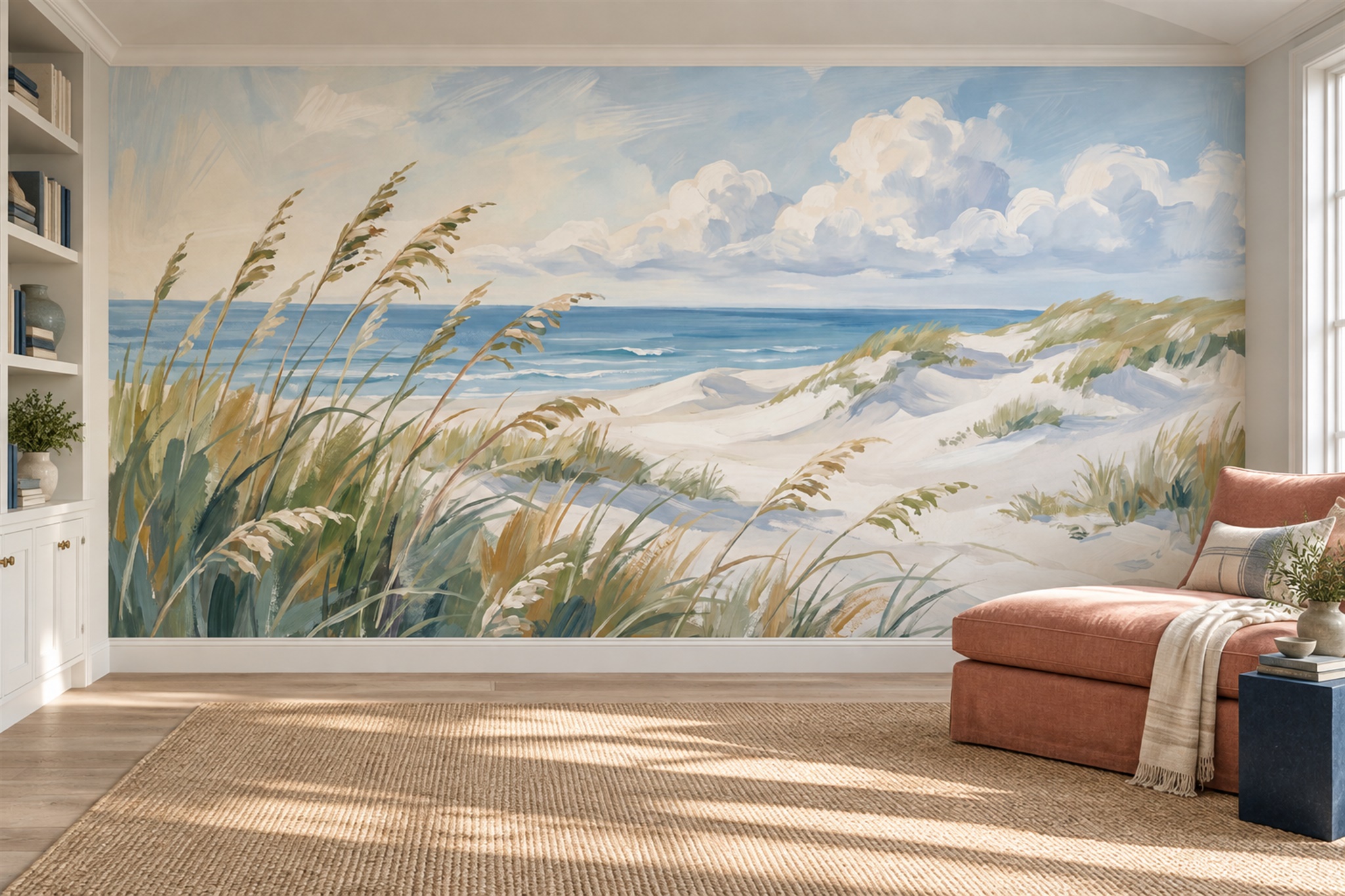 Sea And Sand Dunes With Coastal Grasses Wallpaper Mural — Wallpaper Mural Design, Peel-and-stick Finish