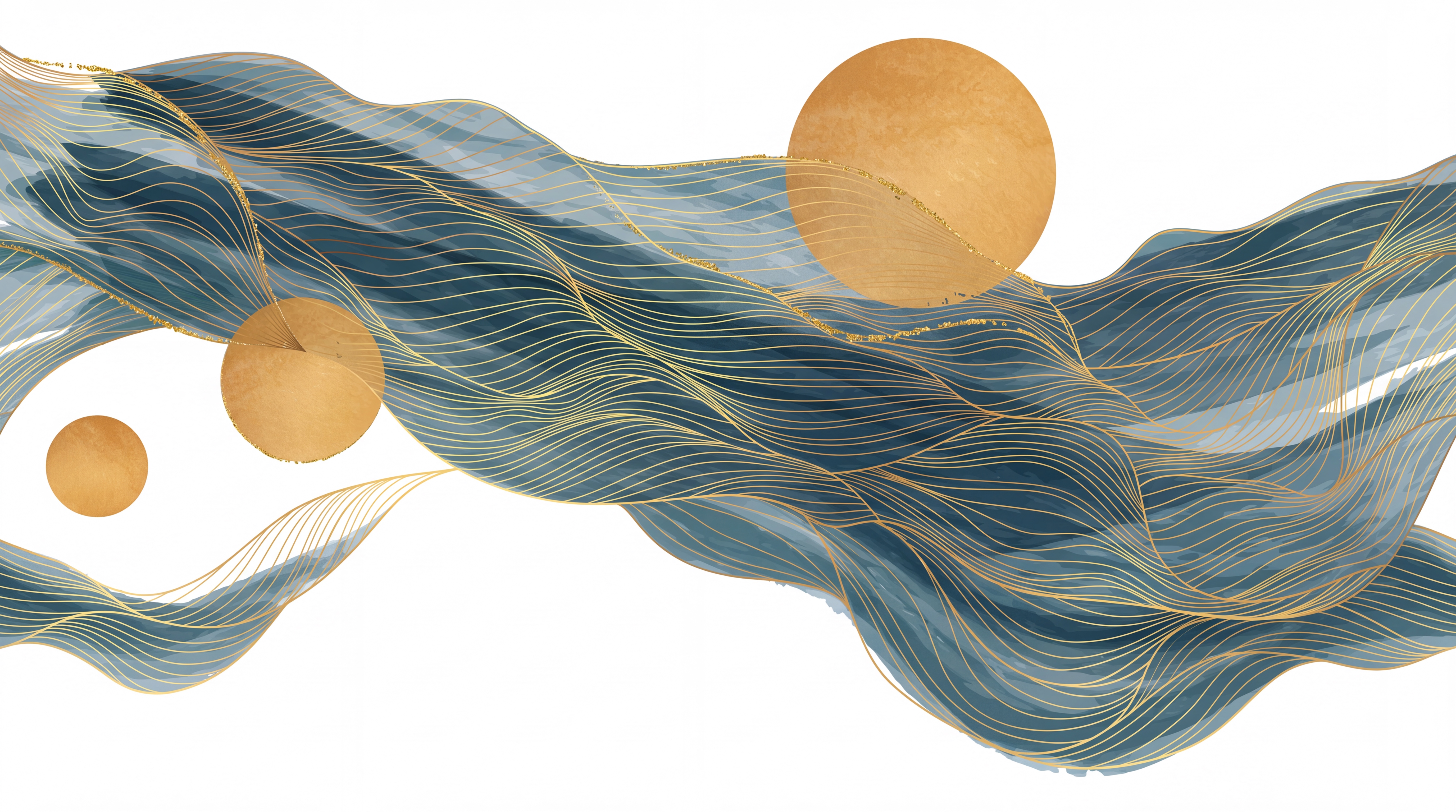 Gold Waves Artful Wallpaper Mural, Peel-and-stick Finish