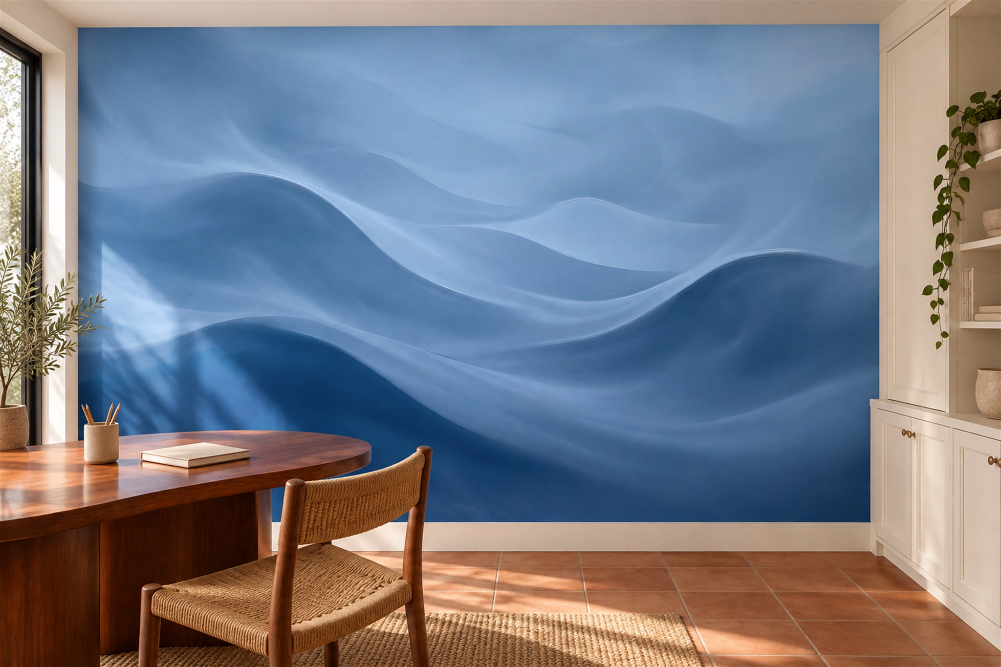 Layered Blue Wave Gradient Wallpaper Mural — Wallpaper Mural Design, Peel-and-stick Finish
