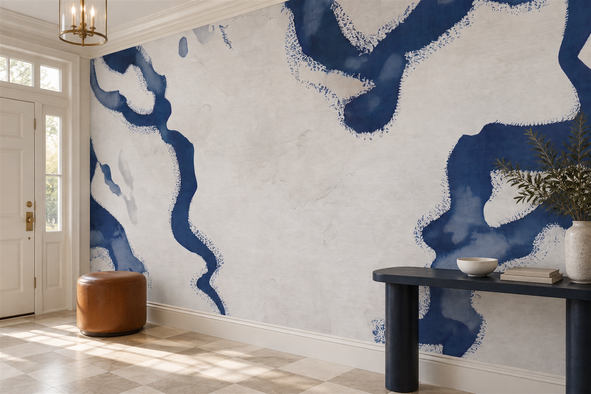 Blue Fluid Artful Decorative Wallpaper Mural Home-office-wallpaper-murals, Peel-and-stick Finish