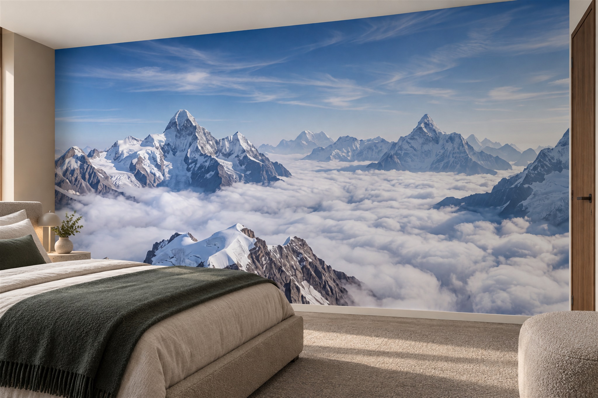 Blue Mountain Scenic Textured Wallpaper Mural Bedroom-wallpaper-murals, Peel-and-stick Finish