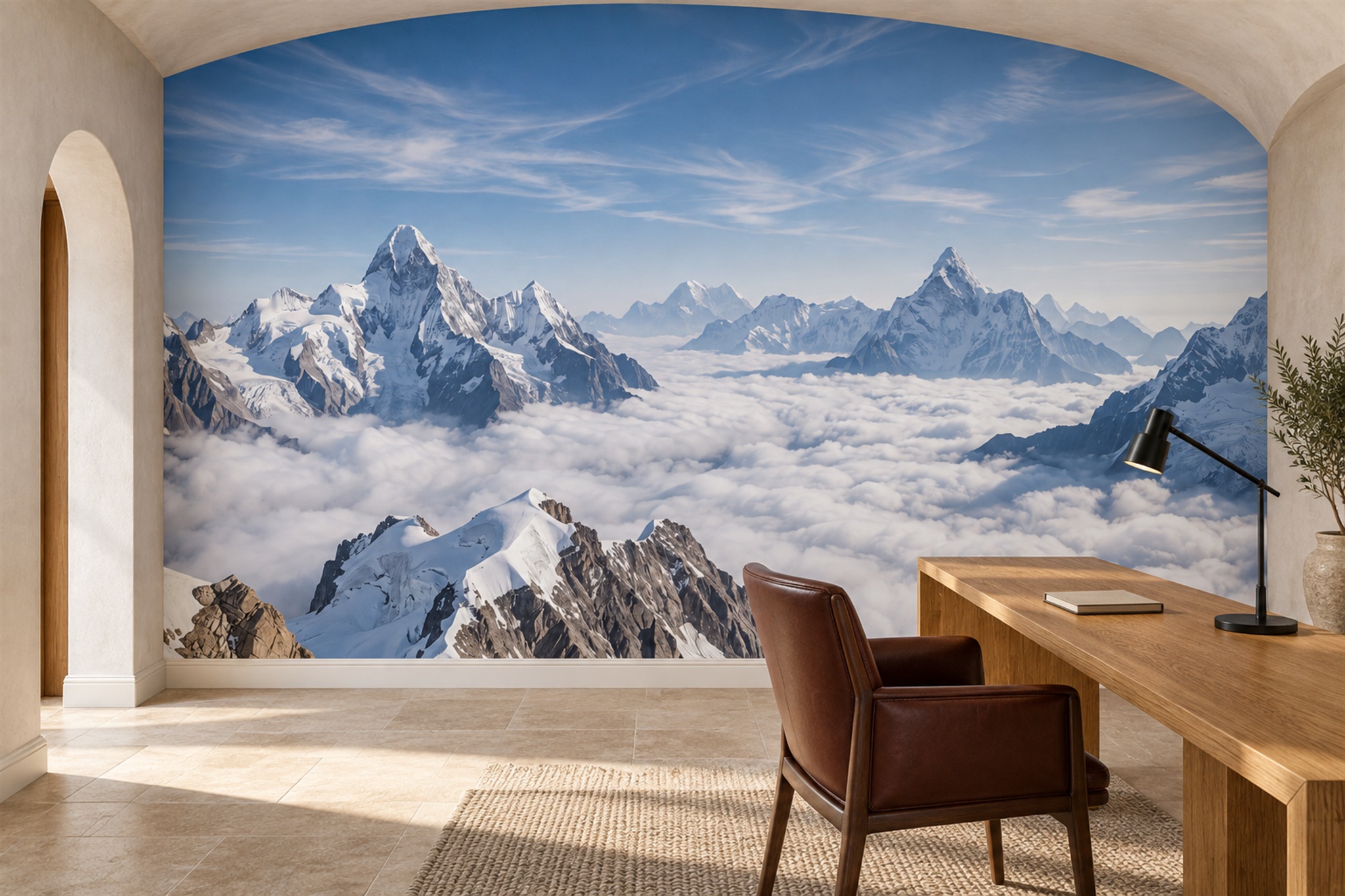 Blue Mountain Scenic Textured Wallpaper Mural Feature-wall-wallpaper-murals, Peel-and-stick Finish
