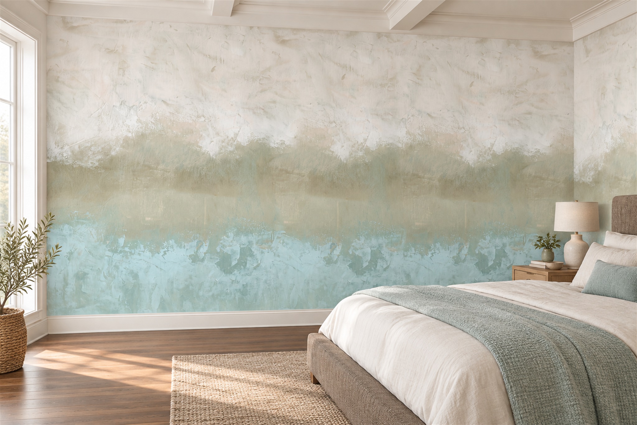 Aqua Textured Artful Wallpaper Mural Bedroom-wallpaper-murals, Peel-and-stick Finish