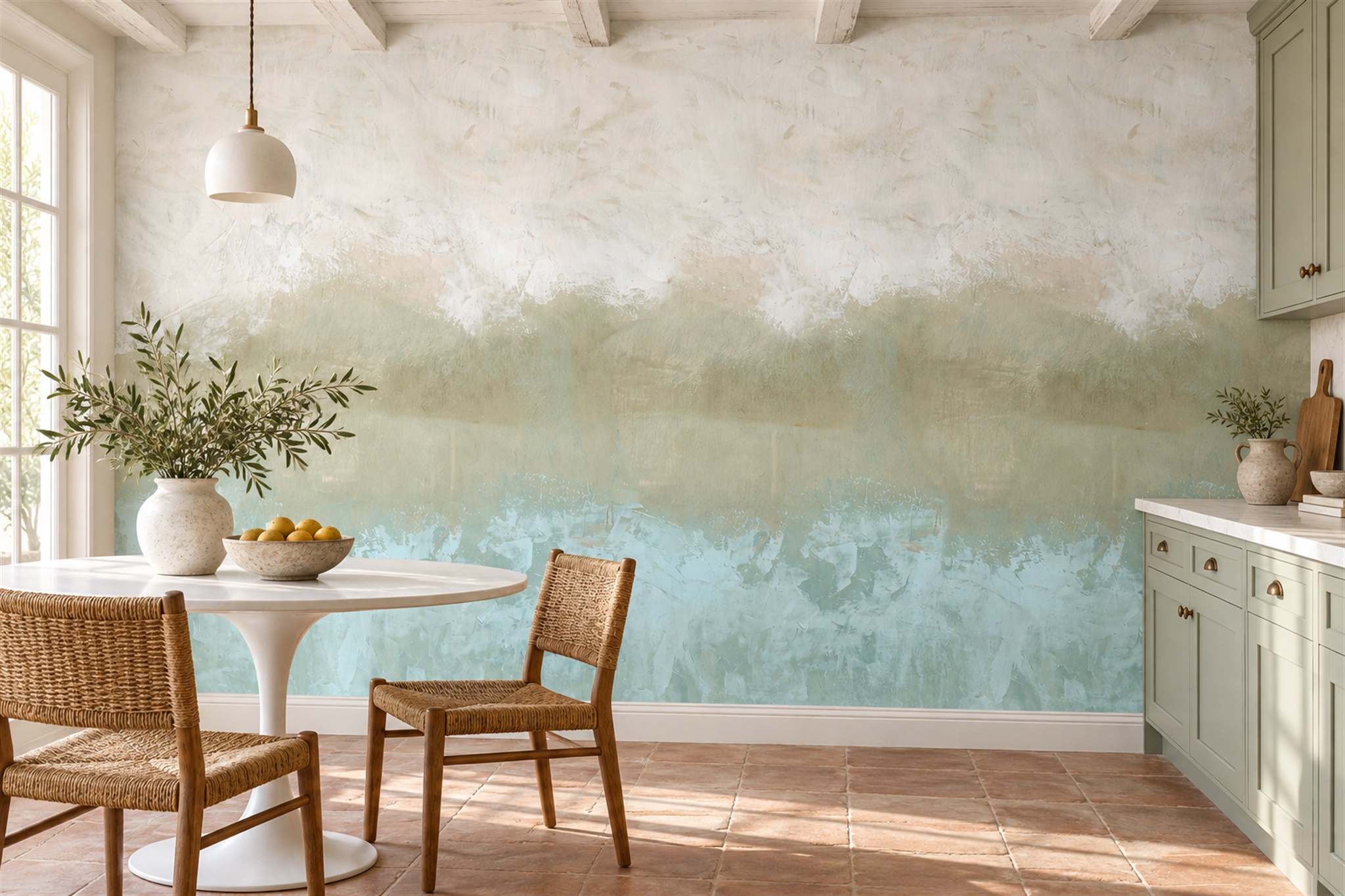 Pale Aqua Textured Horizon Wallpaper Mural — Wallpaper Mural Design, Peel-and-stick Finish