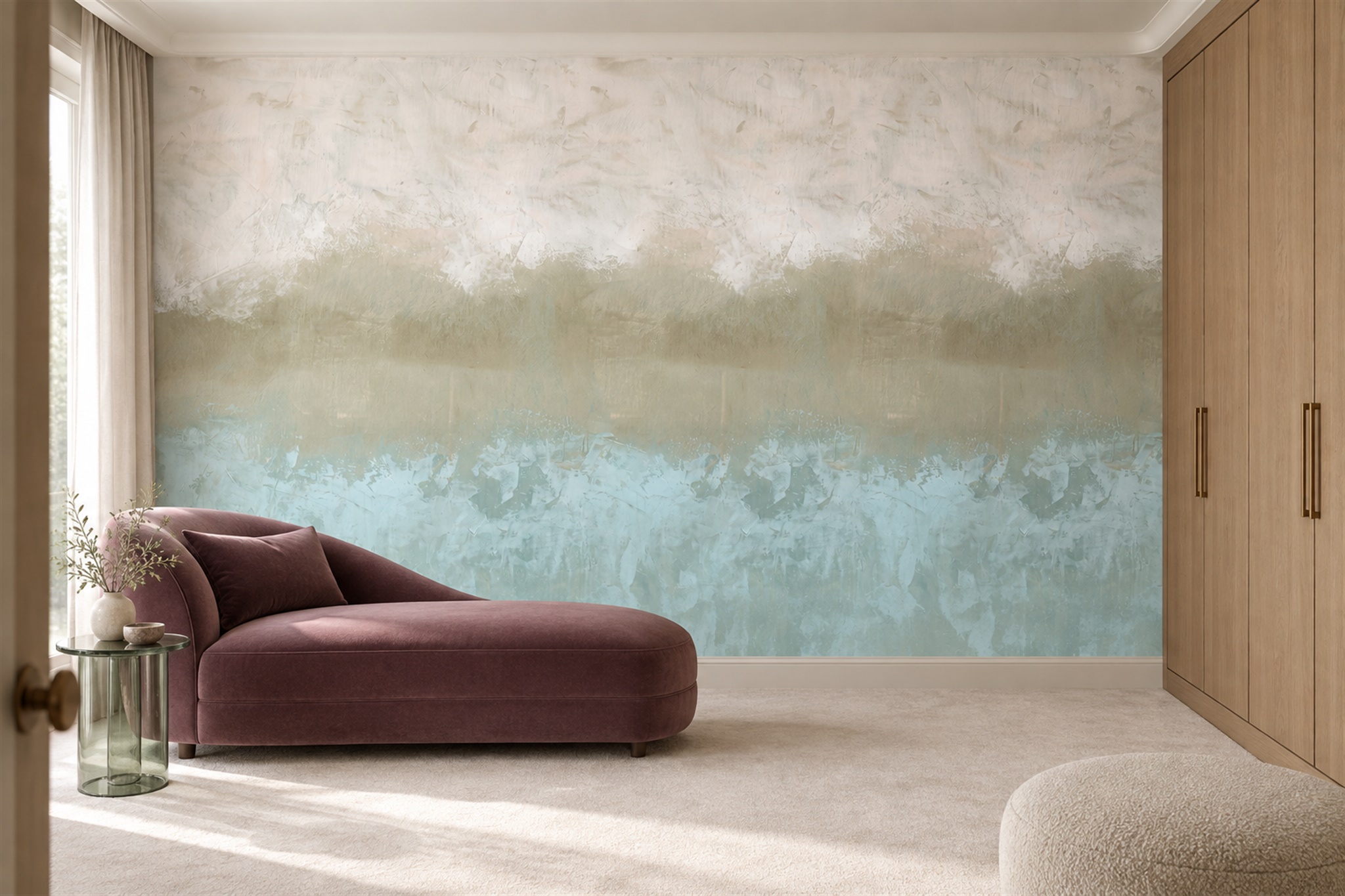 Aqua Textured Artful Wallpaper Mural Accent-wall-wallpaper-murals, Peel-and-stick Finish