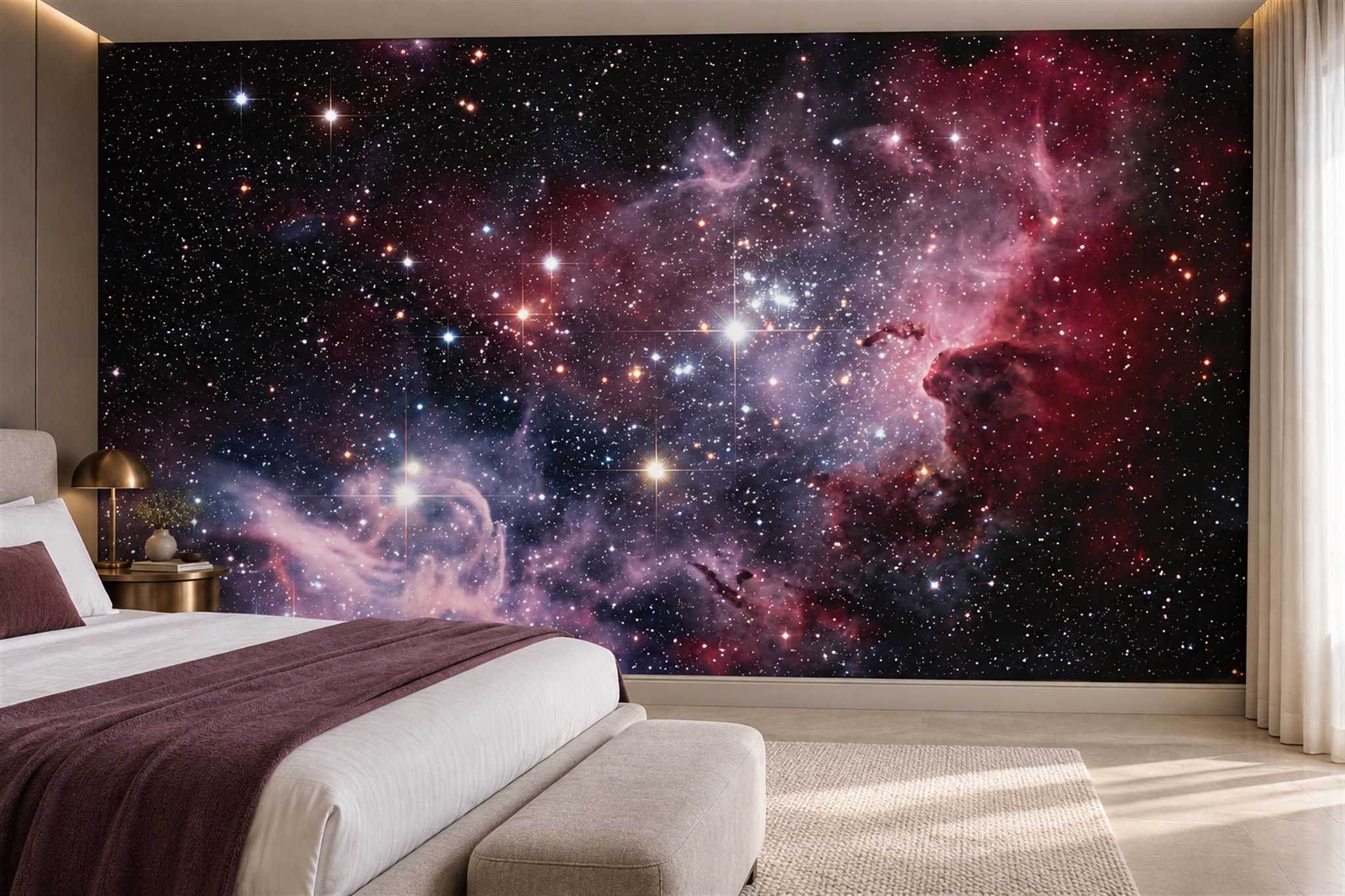 Purple Pattern Decorative Painterly Wallpaper Mural Bedroom-wallpaper-murals, Peel-and-stick Finish