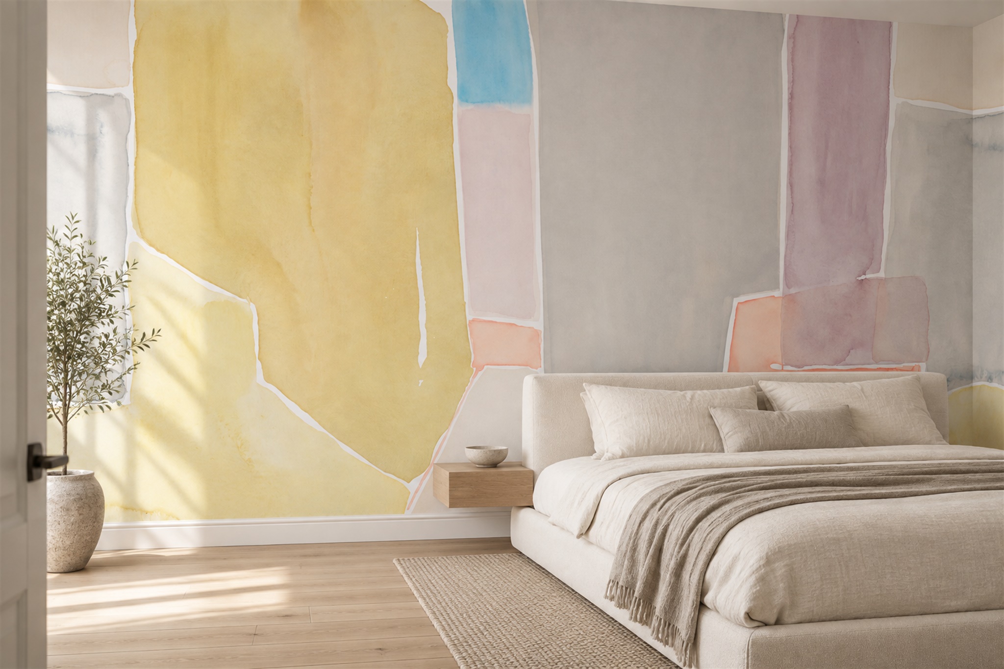 Pastel Blocks Abstract Wallpaper Mural Bedroom-wallpaper-murals, Peel-and-stick Finish