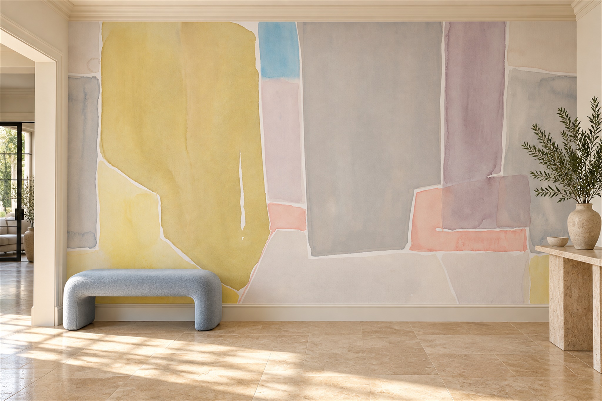 Soft Pastel Colour Block Wallpaper Mural — Wallpaper Mural Design, Peel-and-stick Finish
