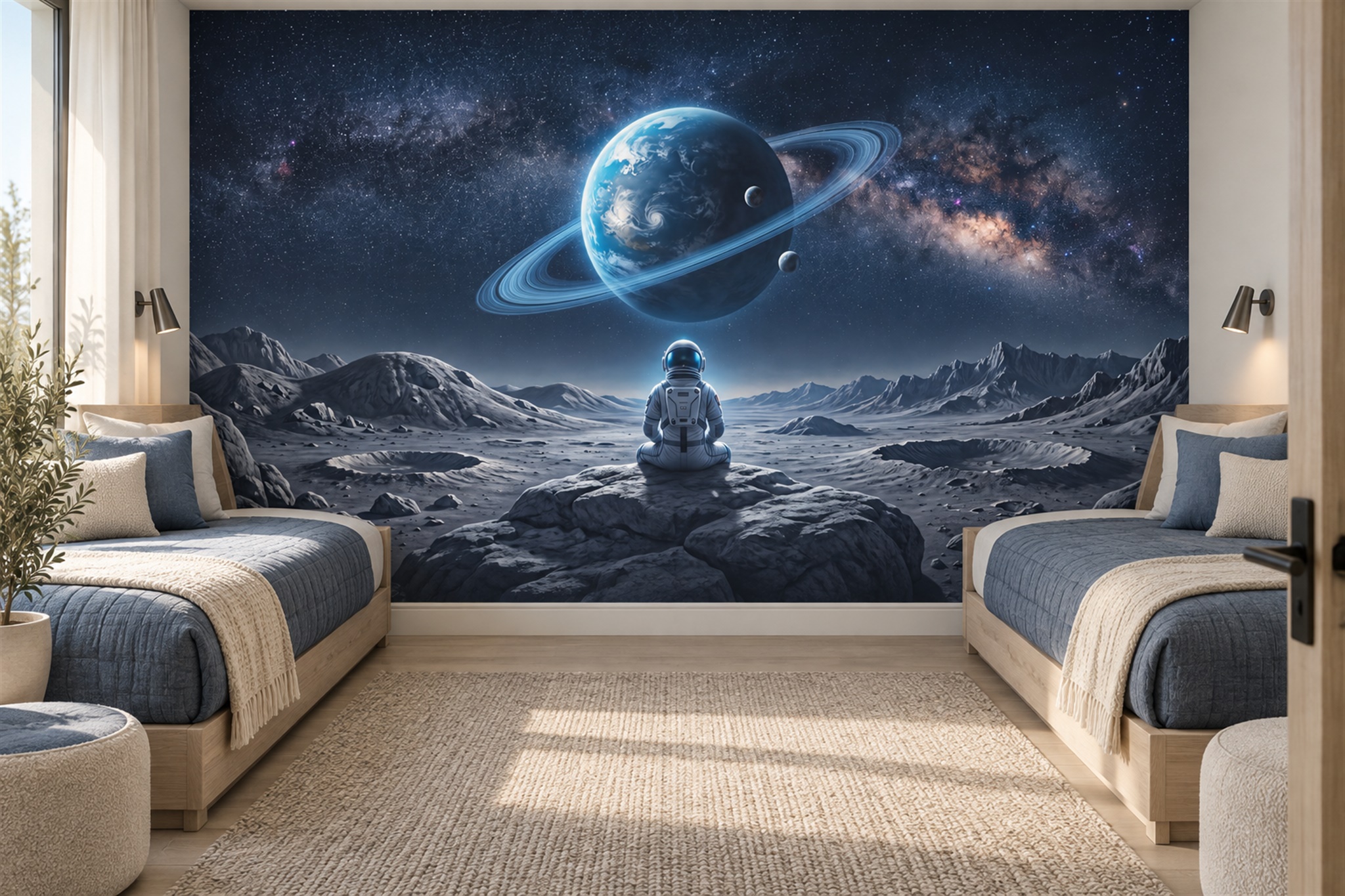 Blue Pattern Decorative Wallpaper Mural Layered Abstract Detail Bedroom-wallpaper-murals, Peel-and-stick Finish