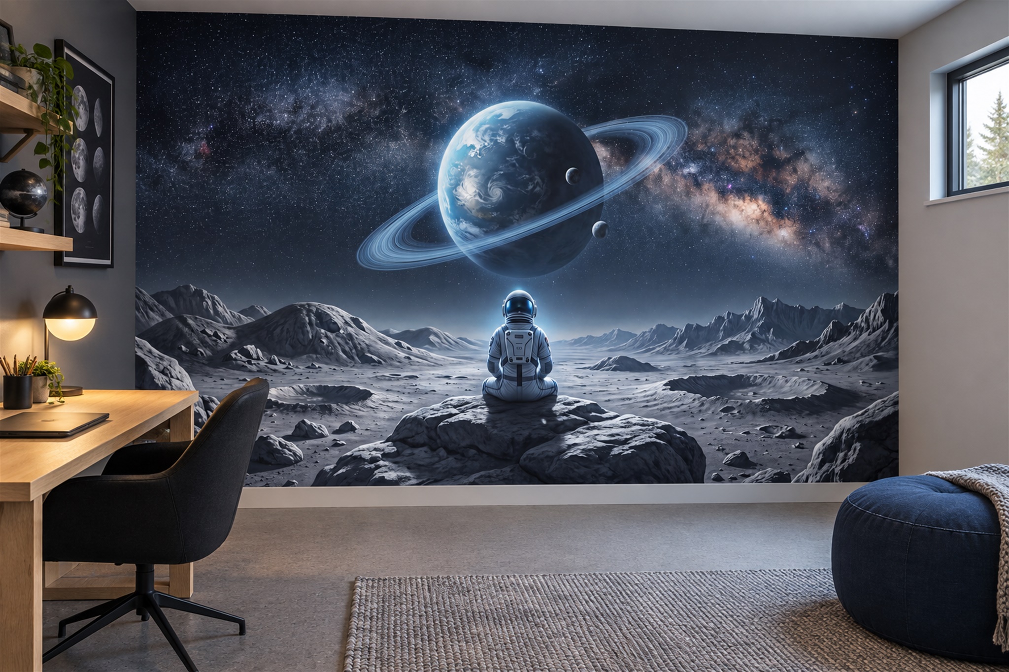 Blue Pattern Decorative Wallpaper Mural Layered Abstract Detail Home-office-wallpaper-murals, Peel-and-stick Finish