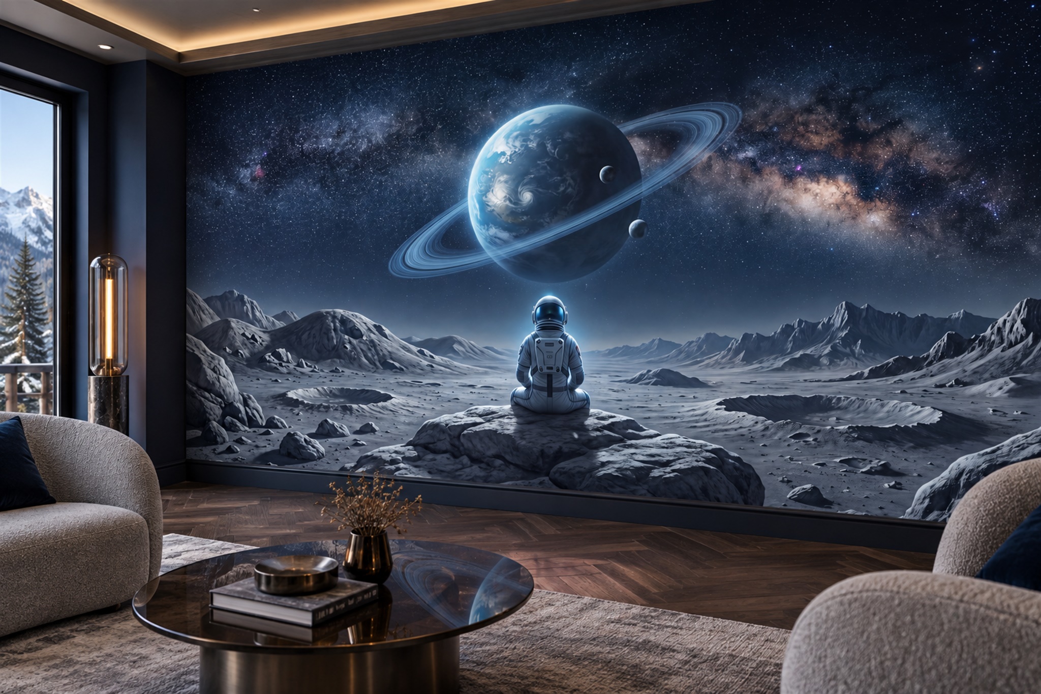 Blue Pattern Decorative Wallpaper Mural Layered Abstract Detail Bedroom-wallpaper-murals, Peel-and-stick Finish