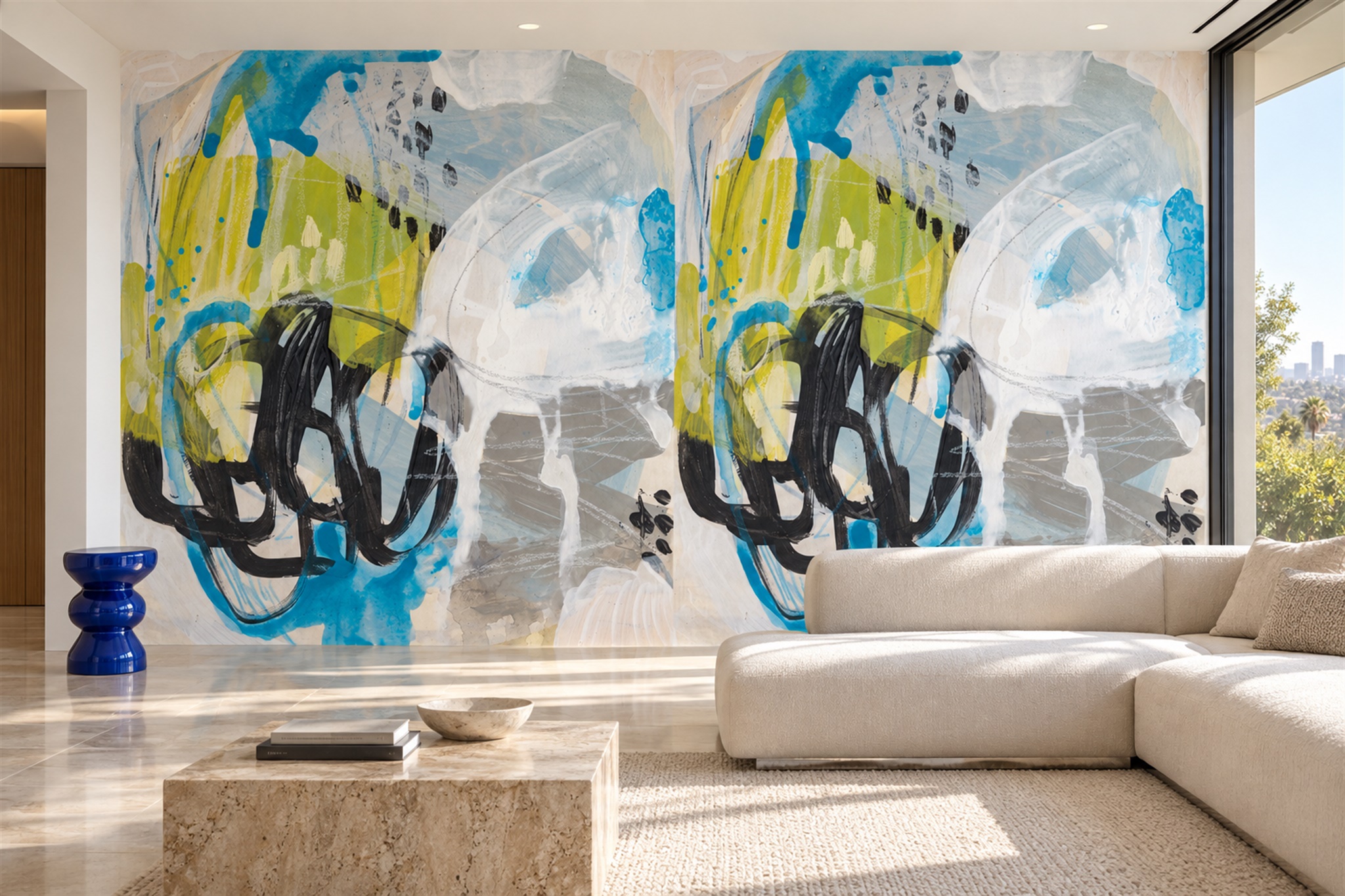 Blue Pattern Decorative Wallpaper Mural Layered Surface Rhythm Wallpaper Accent-wall-wallpaper-murals, Peel-and-stick Finish