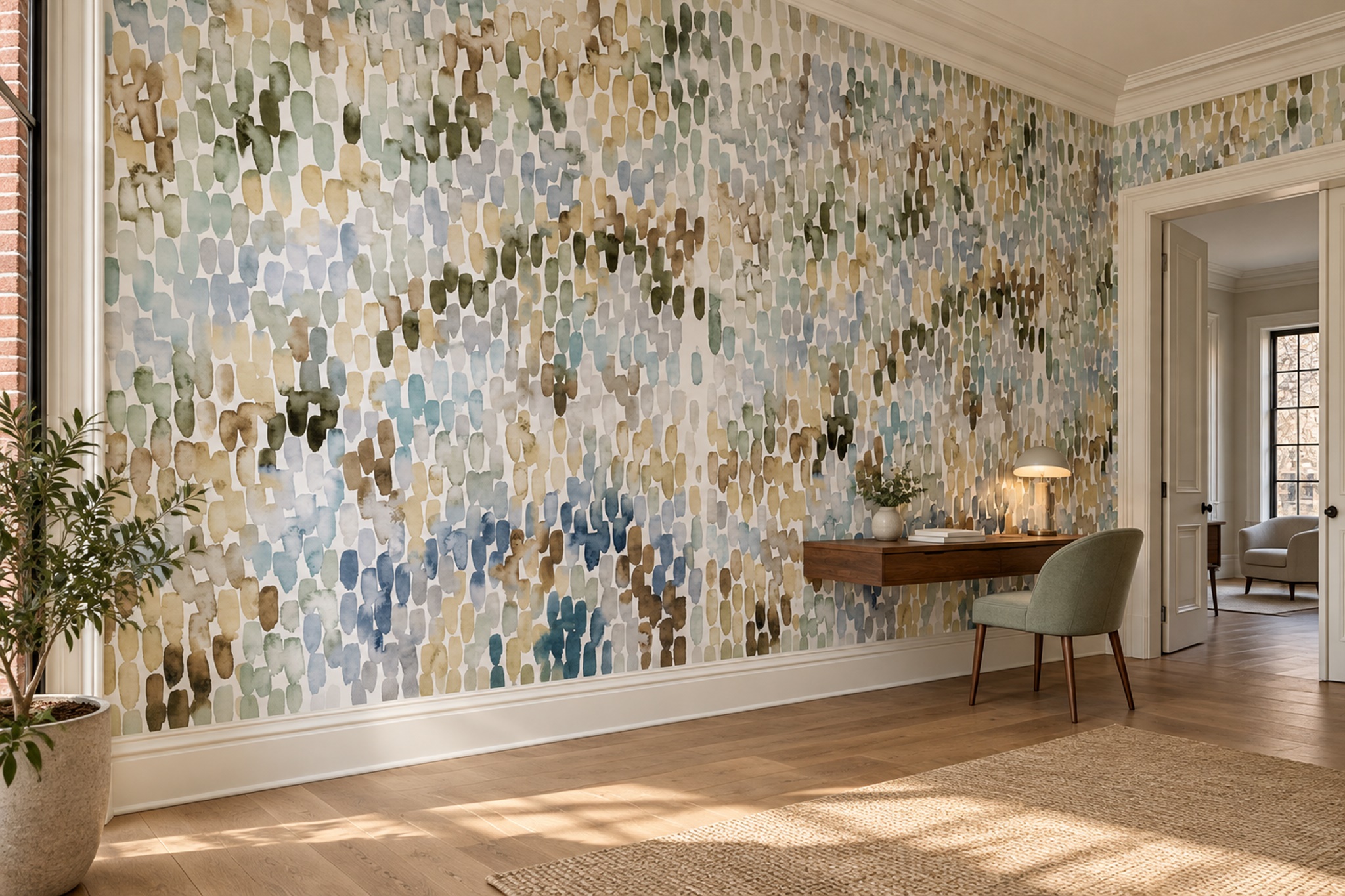 Grey Blue And Gold Textured Mosaic Wallpaper Mural — Wallpaper Mural Design, Peel-and-stick Finish