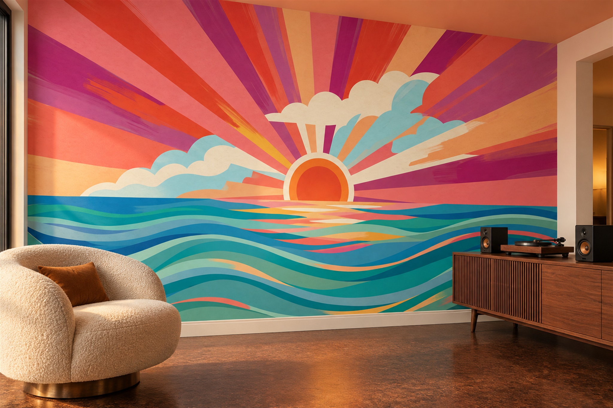 Coral Pattern Decorative Painterly Wallpaper Mural Accent-wall-wallpaper-murals, Peel-and-stick Finish