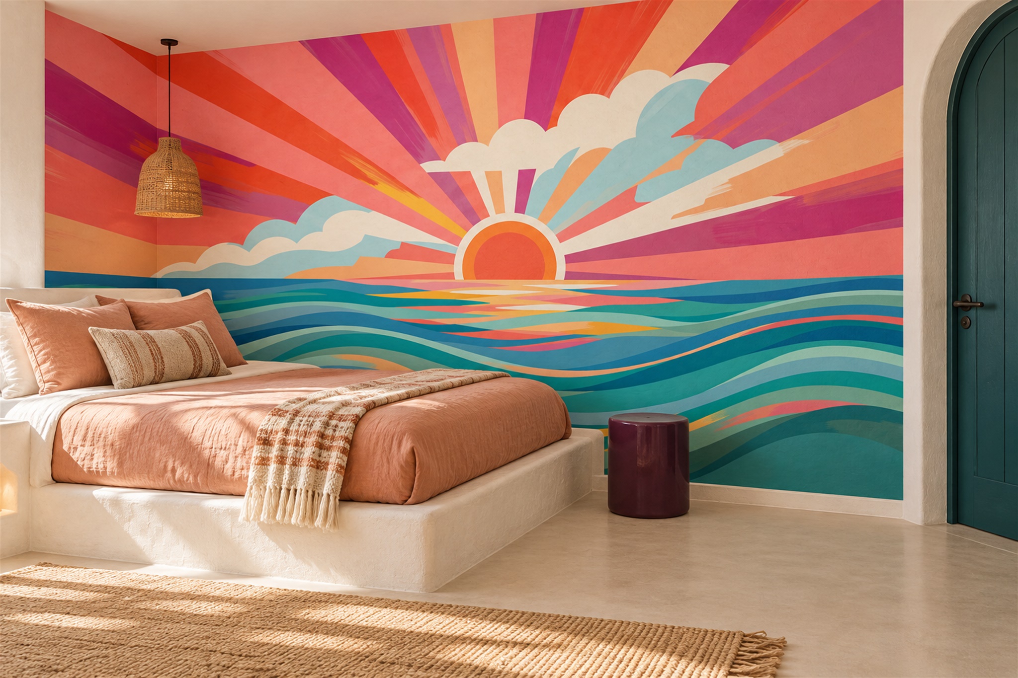 Coral Pattern Decorative Painterly Wallpaper Mural Bedroom-wallpaper-murals, Peel-and-stick Finish