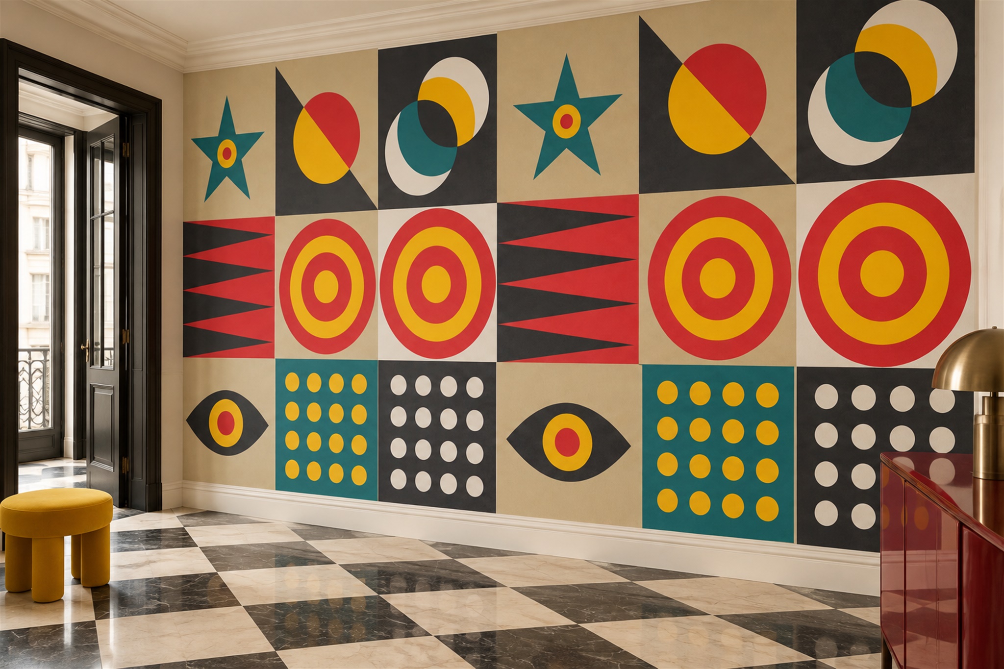 Yellow Geometric Abstract Wallpaper Mural Entryway-wallpaper-murals, Peel-and-stick Finish