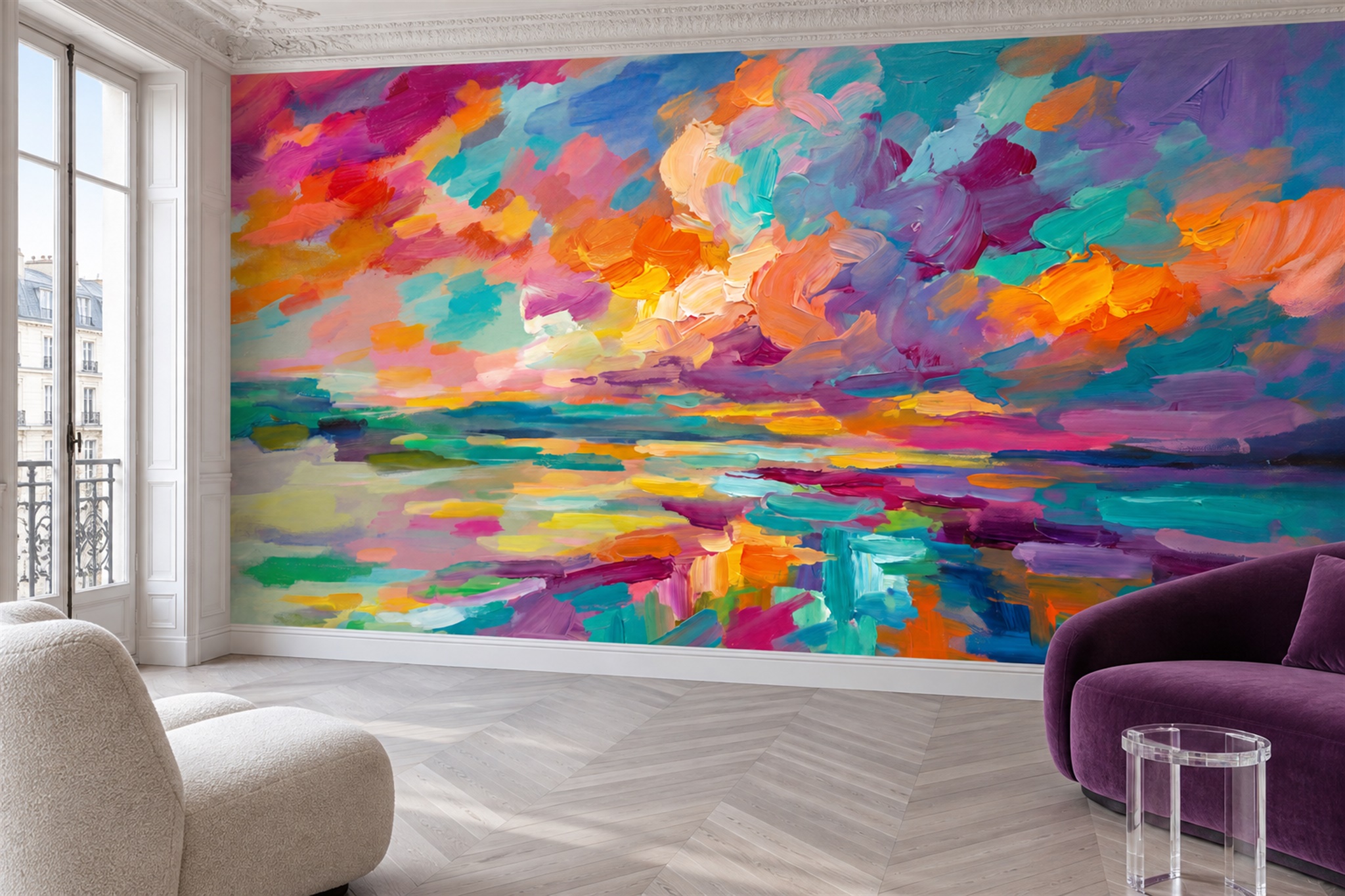 Pink Pattern Decorative Wallpaper Mural Layered Illustrated Wallpaper, Peel-and-stick Finish