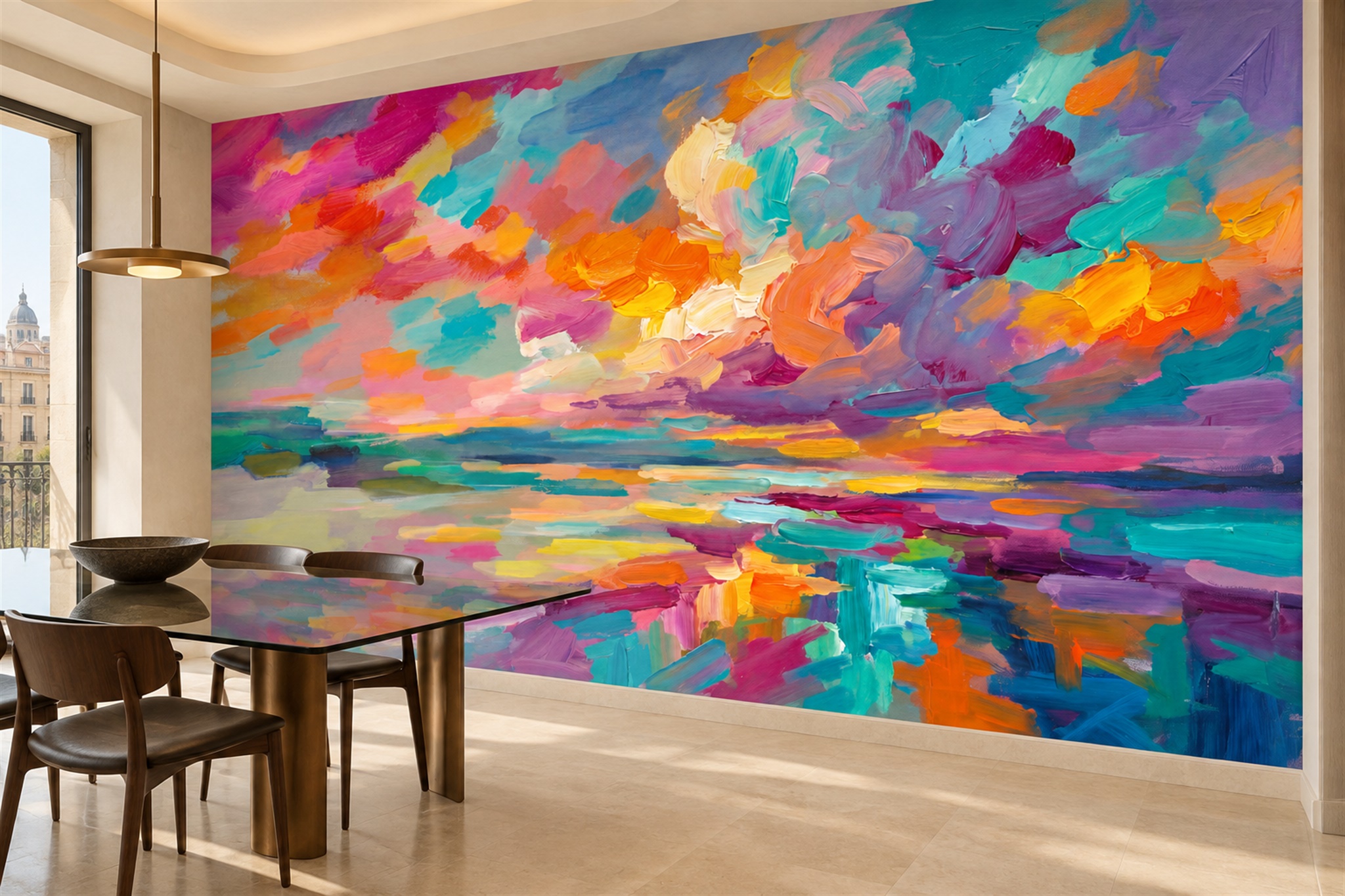 Pink Pattern Decorative Wallpaper Mural Layered Illustrated Wallpaper Hallway-wallpaper-murals, Peel-and-stick Finish