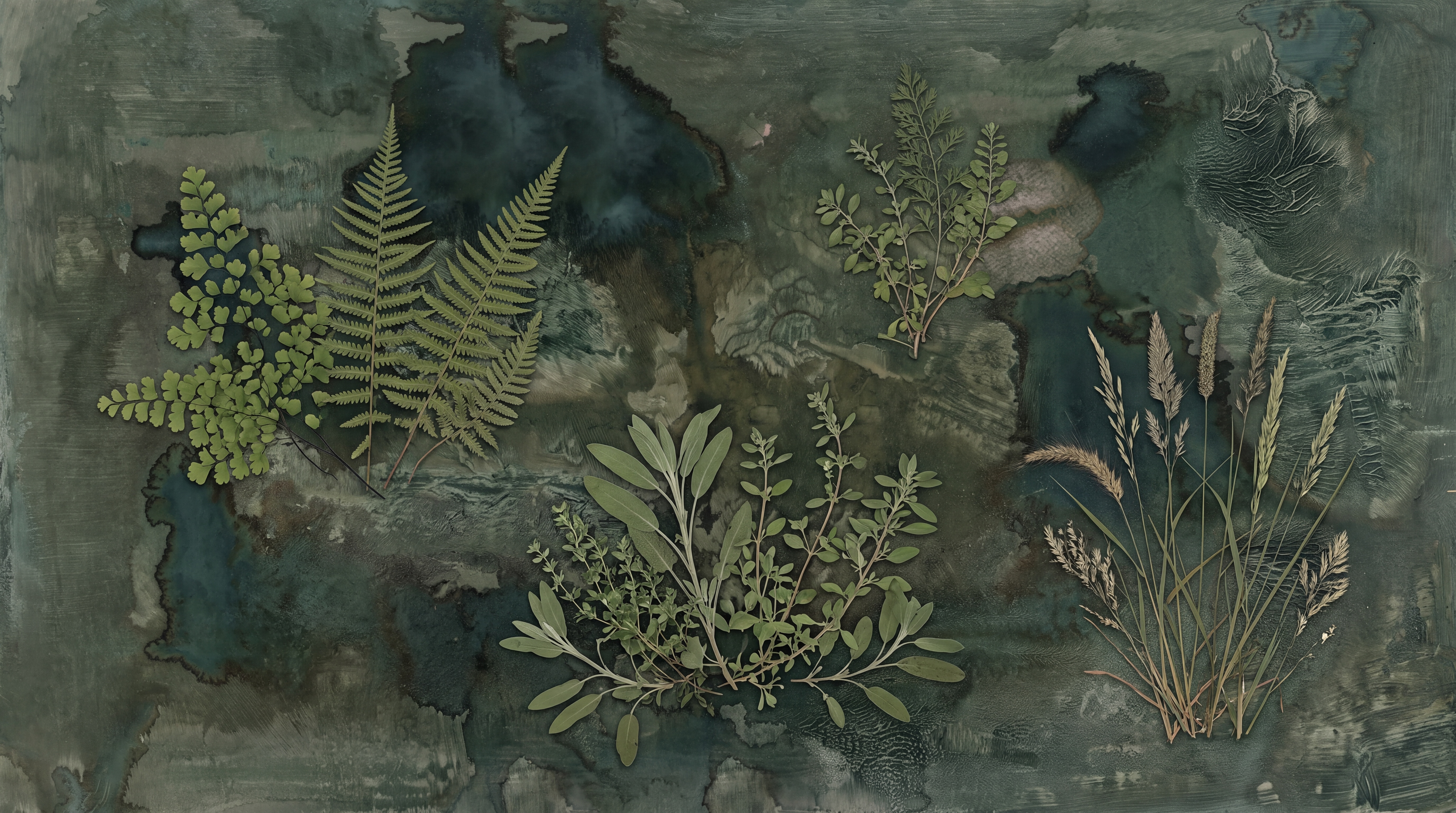 Green Botanical Botanical Layered Wallpaper Mural, Peel-and-stick Finish