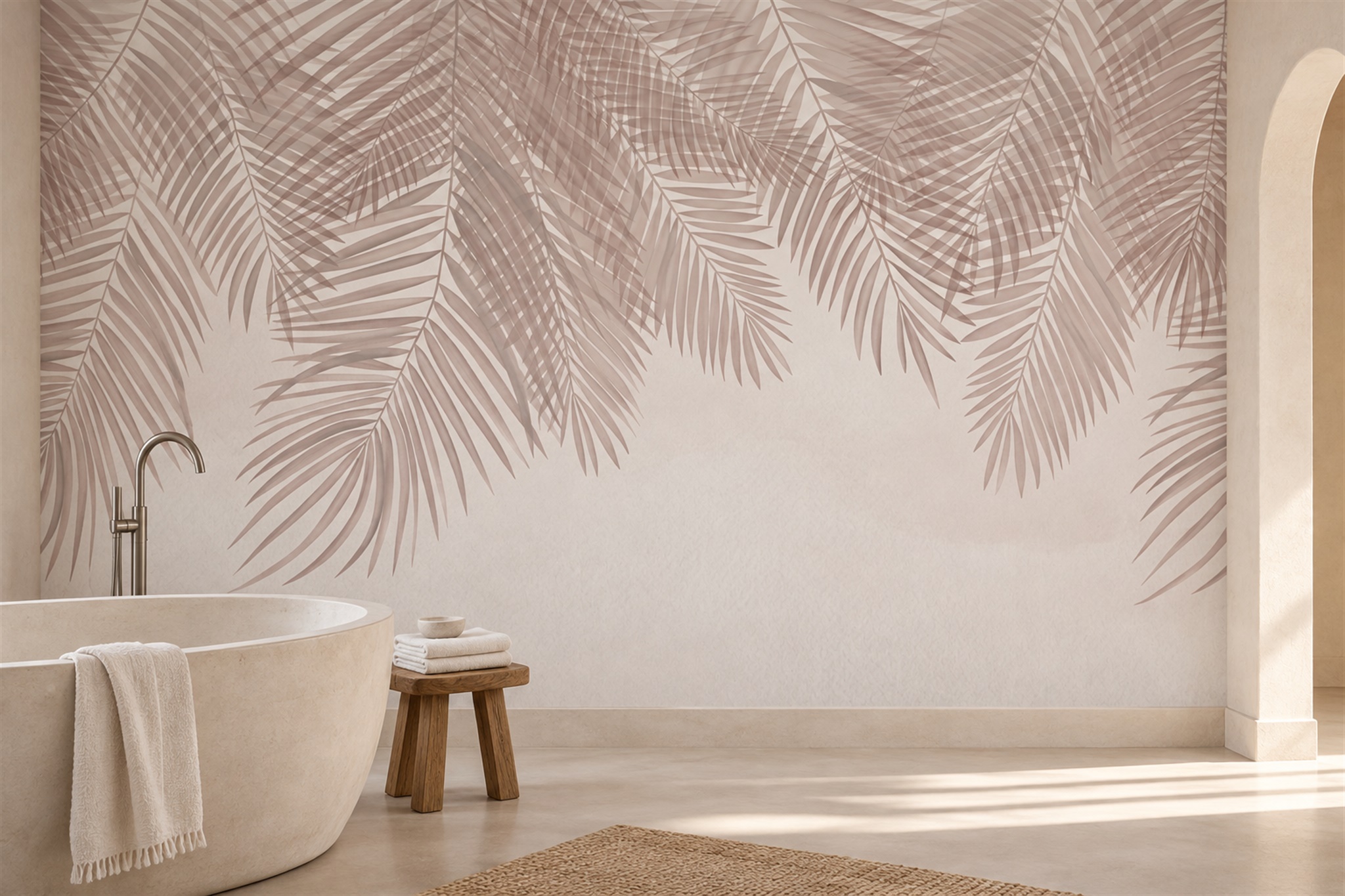 Pink Tropical Artful Wallpaper Mural Bedroom-wallpaper-murals, Peel-and-stick Finish