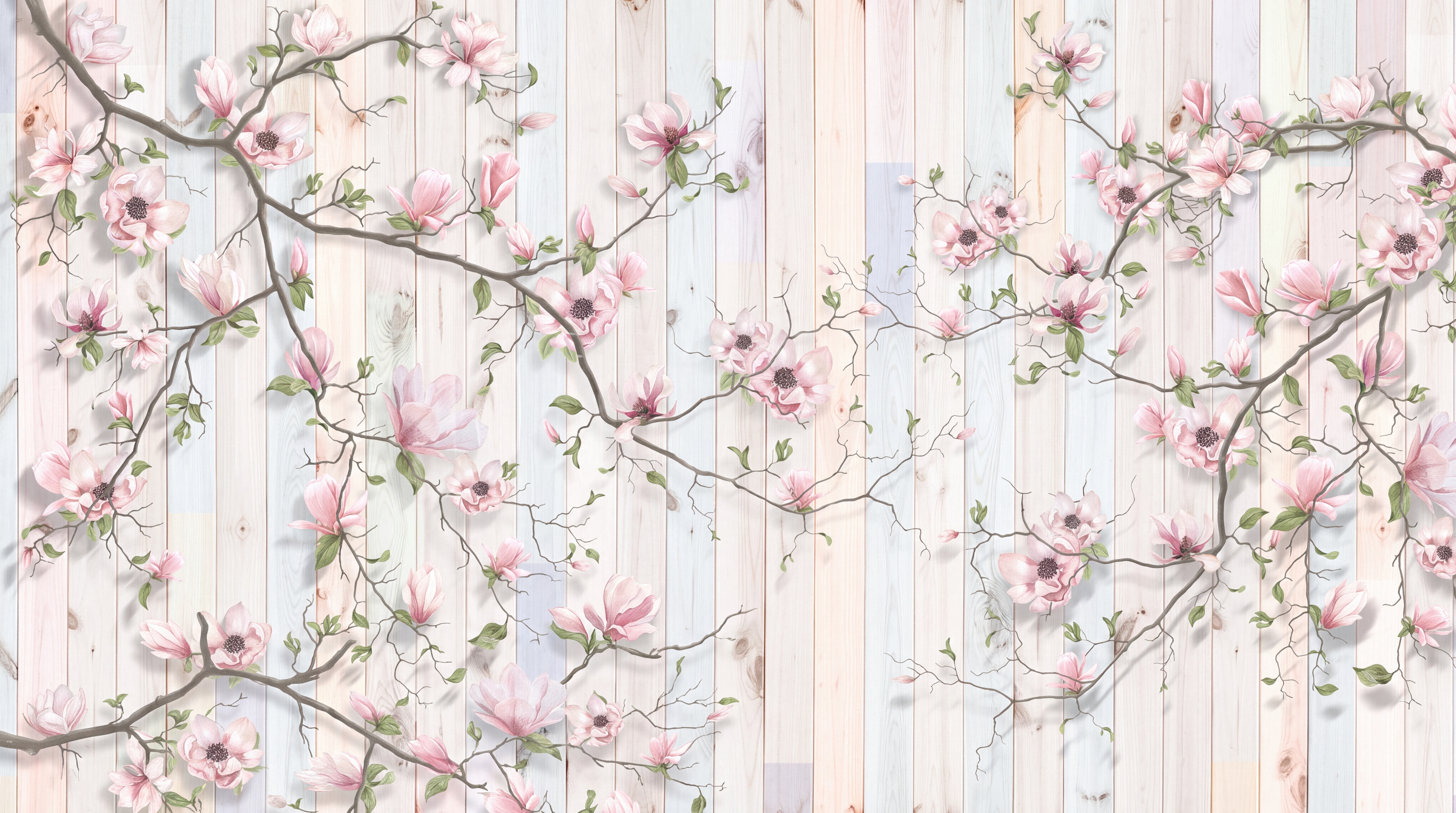 Pink Pattern Decorative Blossom Wallpaper Mural, Peel-and-stick Finish
