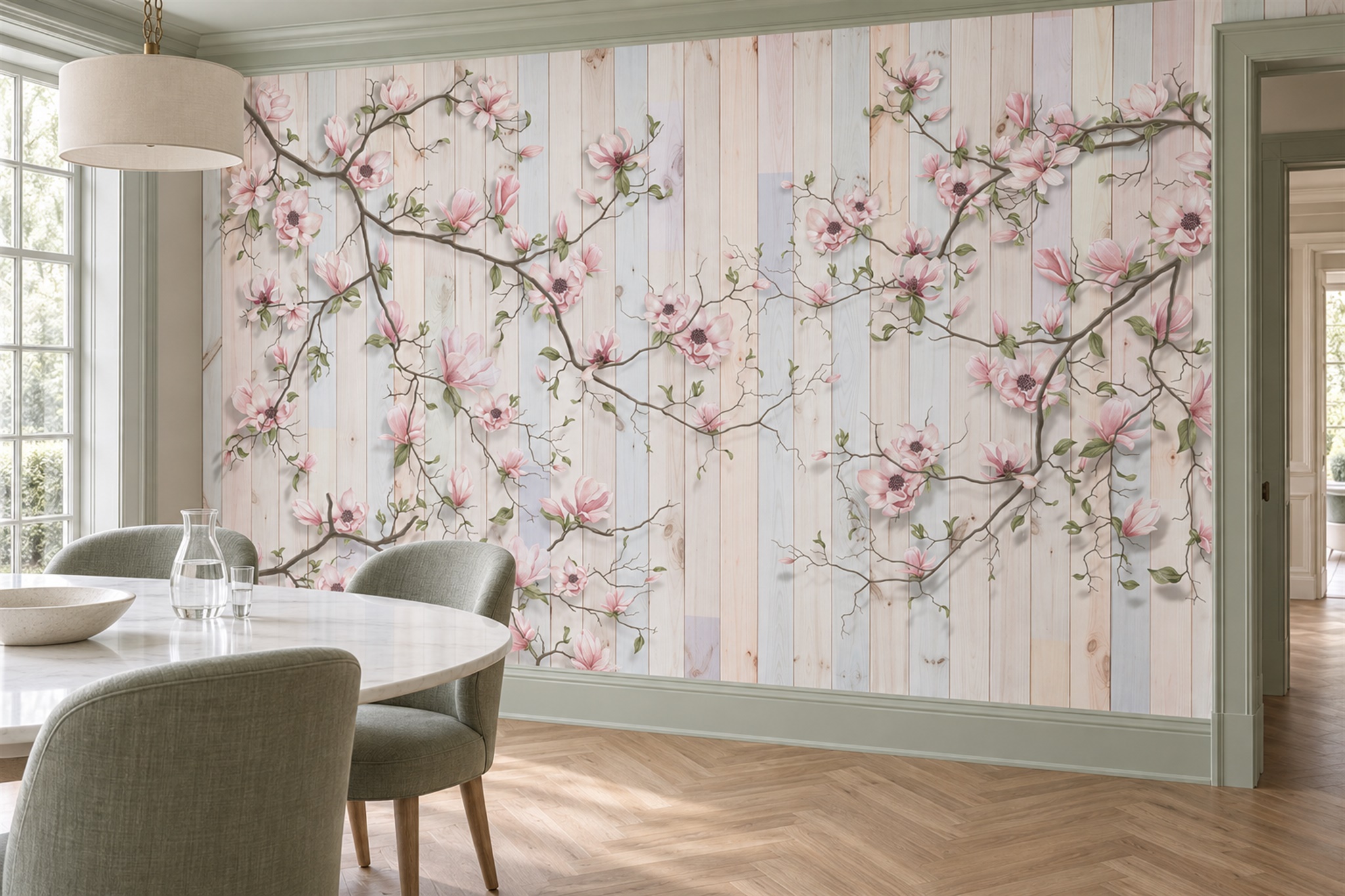 Pink Pattern Decorative Blossom Wallpaper Mural Bedroom-wallpaper-murals, Peel-and-stick Finish
