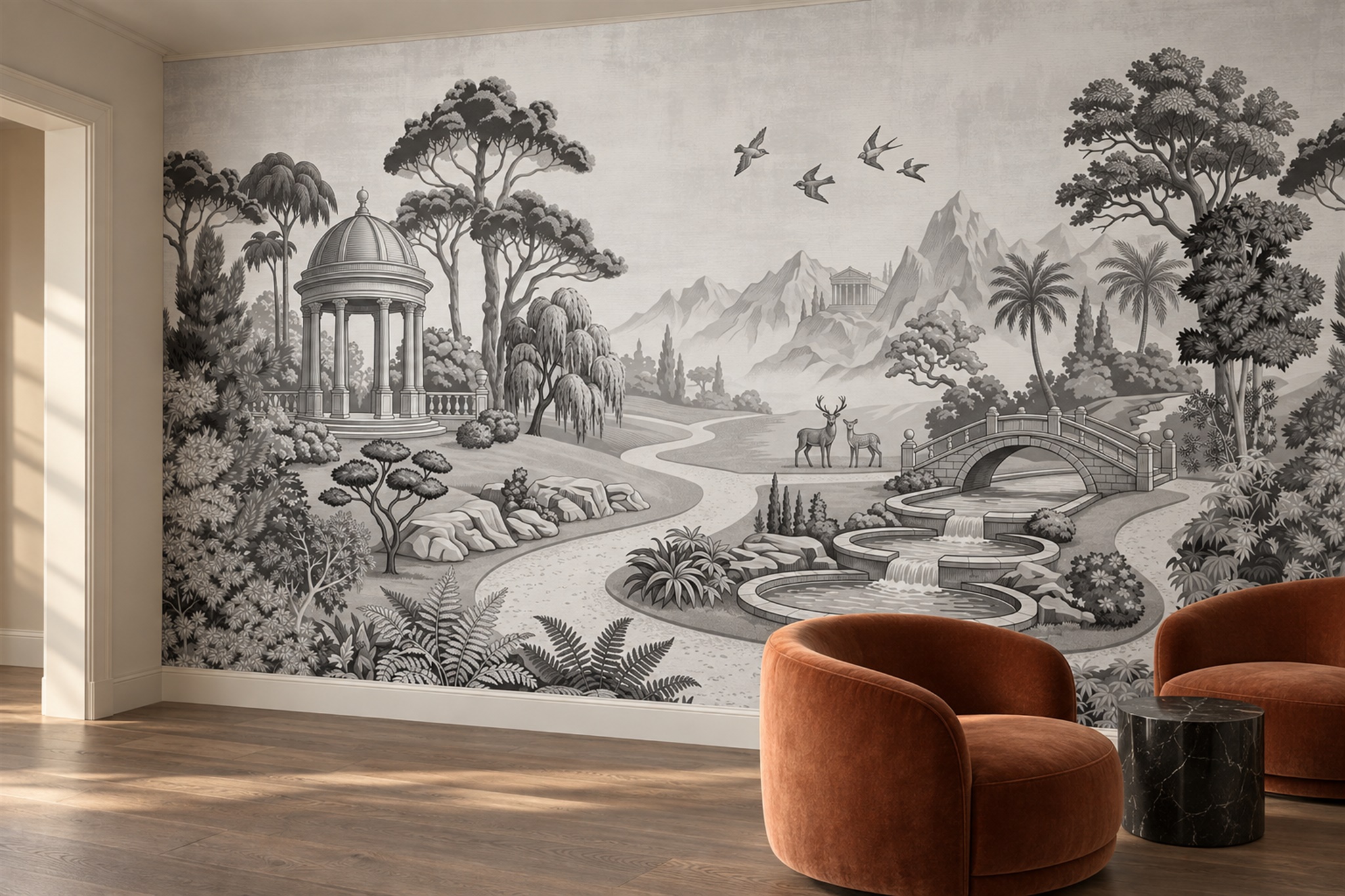 Grey Landscape Scenic Decorative Wallpaper Mural Accent-wall-wallpaper-murals, Peel-and-stick Finish