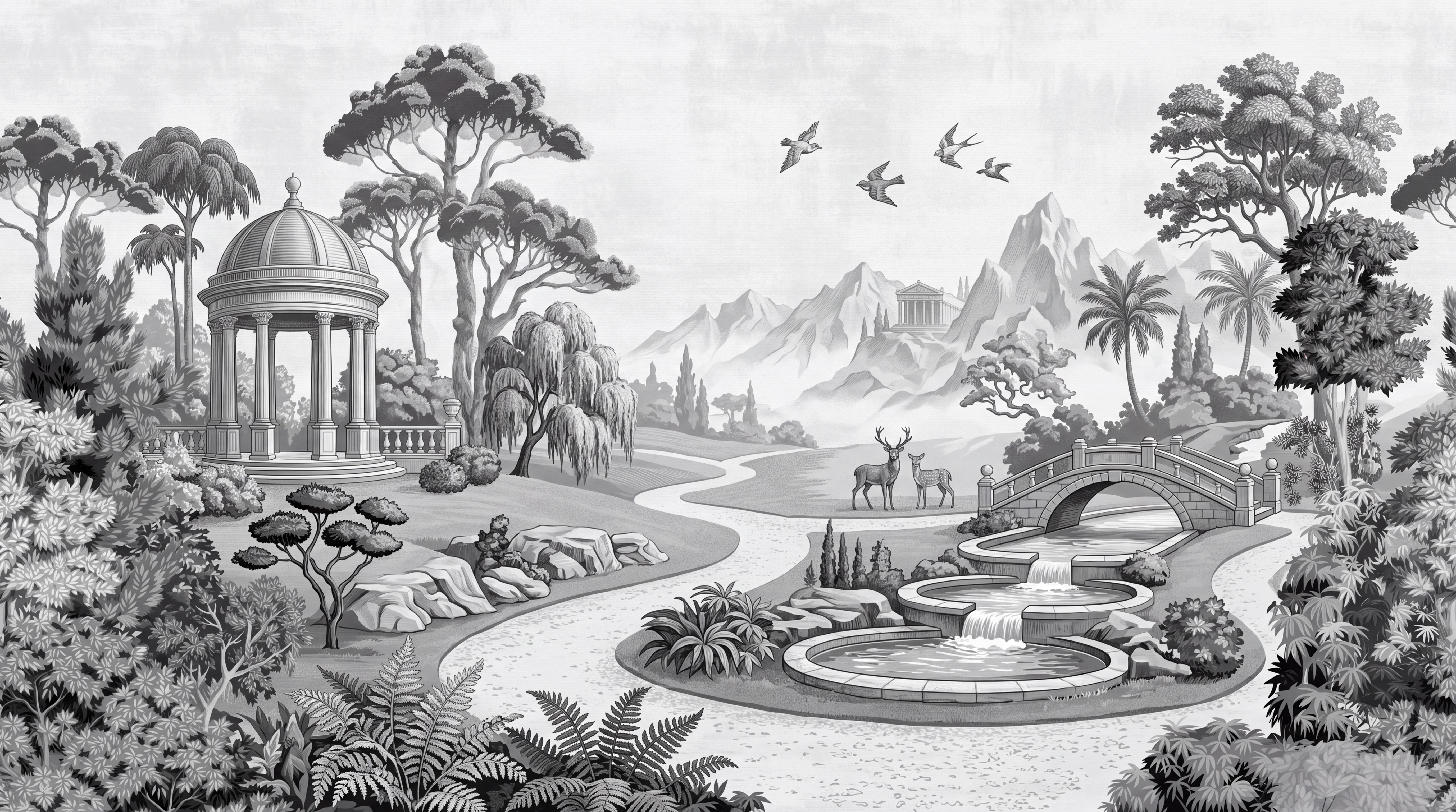 Grey Landscape Scenic Decorative Wallpaper Mural, Peel-and-stick Finish