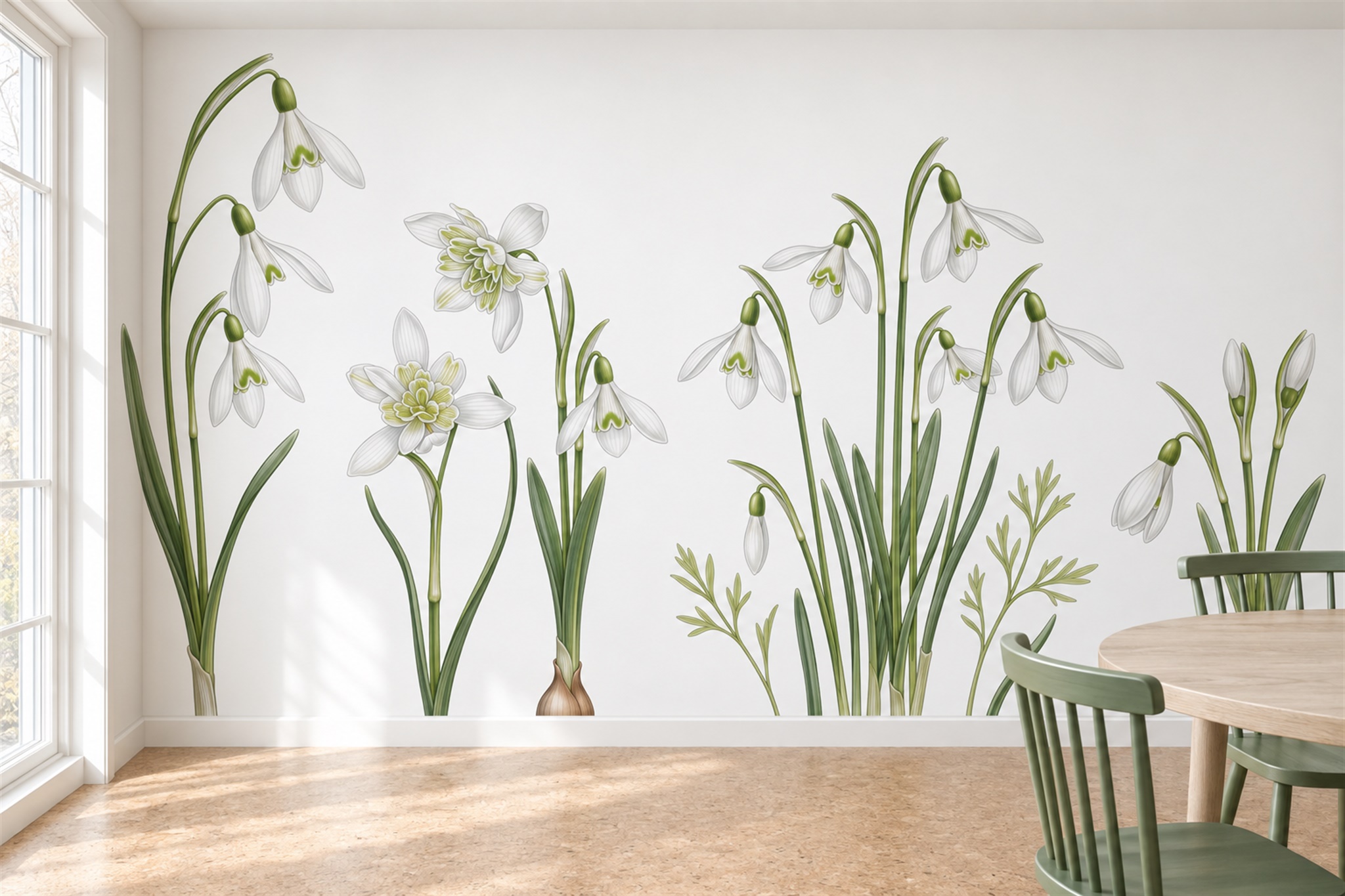 Green Pattern Decorative Wallpaper Mural Layered Rhythm Wallpaper Mural Dining-room-wallpaper-murals, Shown In A Dining Room, Peel-and-stick Finish