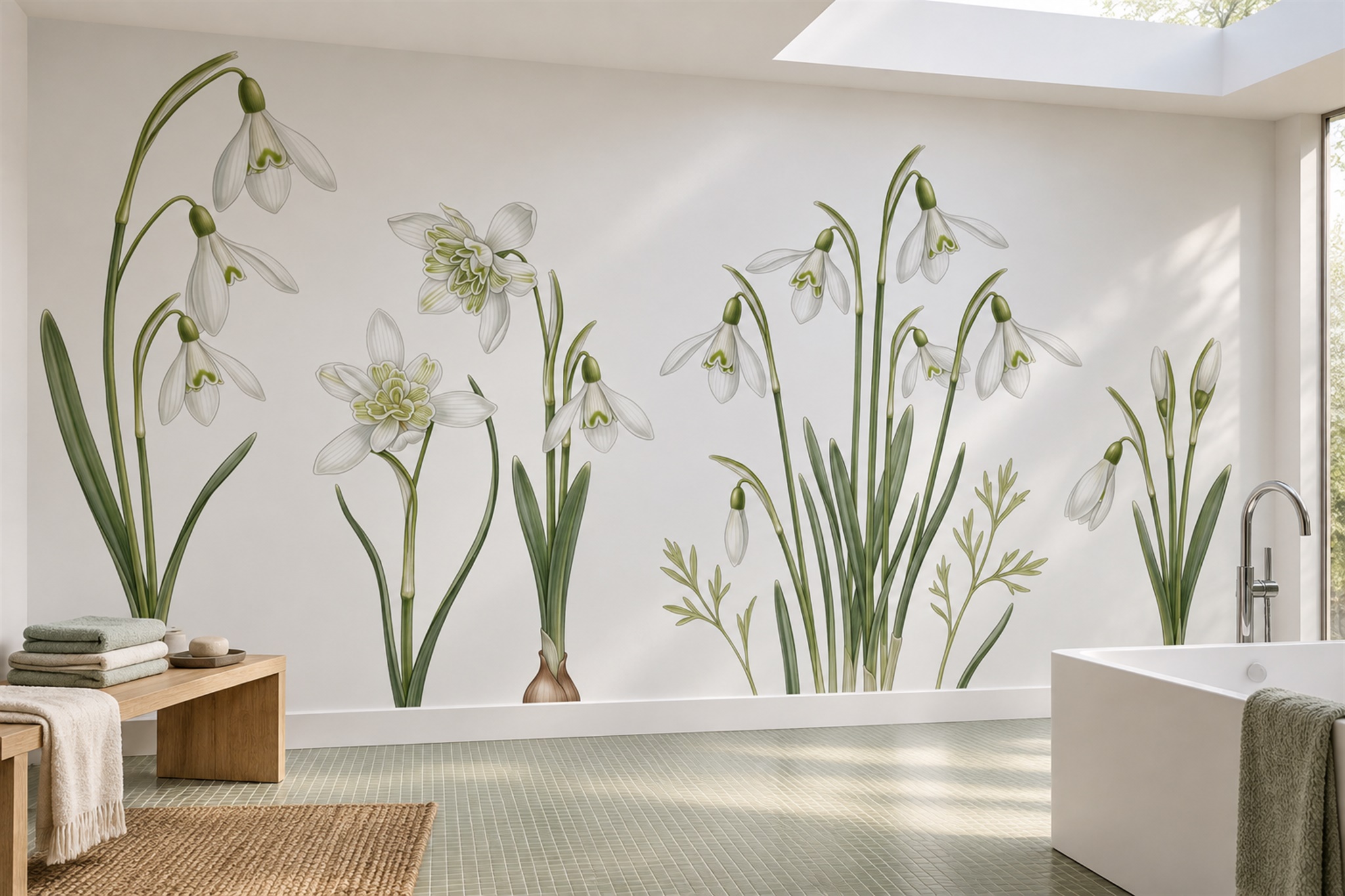 Green Pattern Decorative Wallpaper Mural Layered Rhythm Wallpaper Mural Bathroom-wallpaper-murals, Peel-and-stick Finish