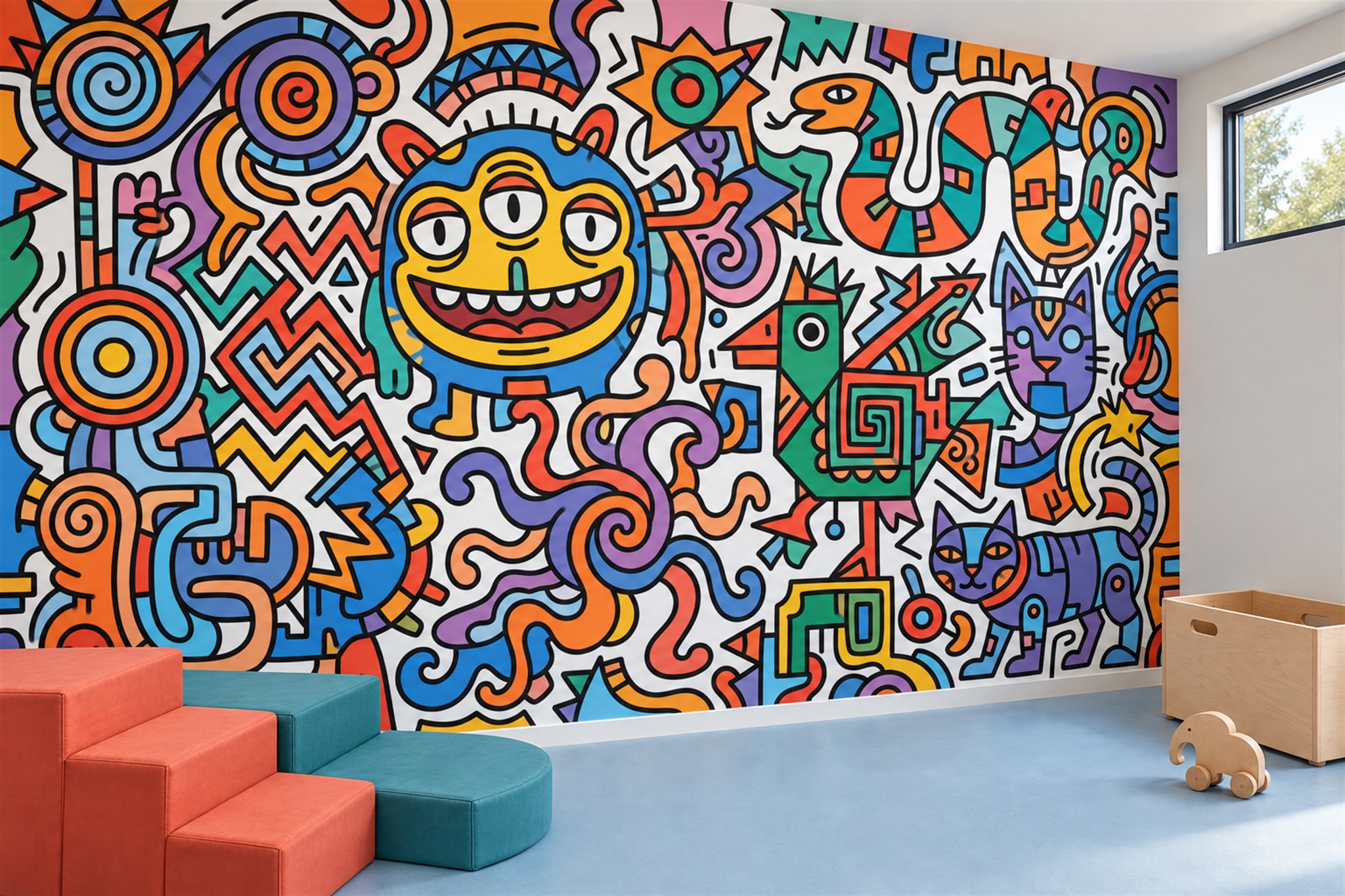 Orange Pattern Decorative Wallpaper Mural Playroom-wallpaper-murals, Peel-and-stick Finish