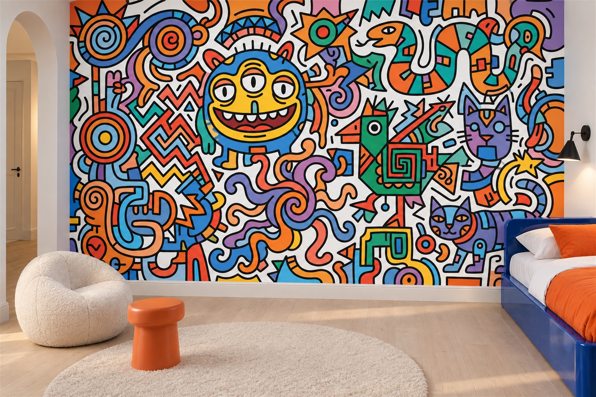 Orange Pattern Decorative Wallpaper Mural Accent-wall-wallpaper-murals, Peel-and-stick Finish